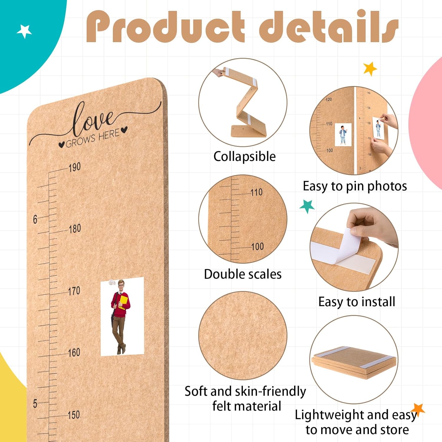 Briwooody Kids Growth Chart Wall Decor