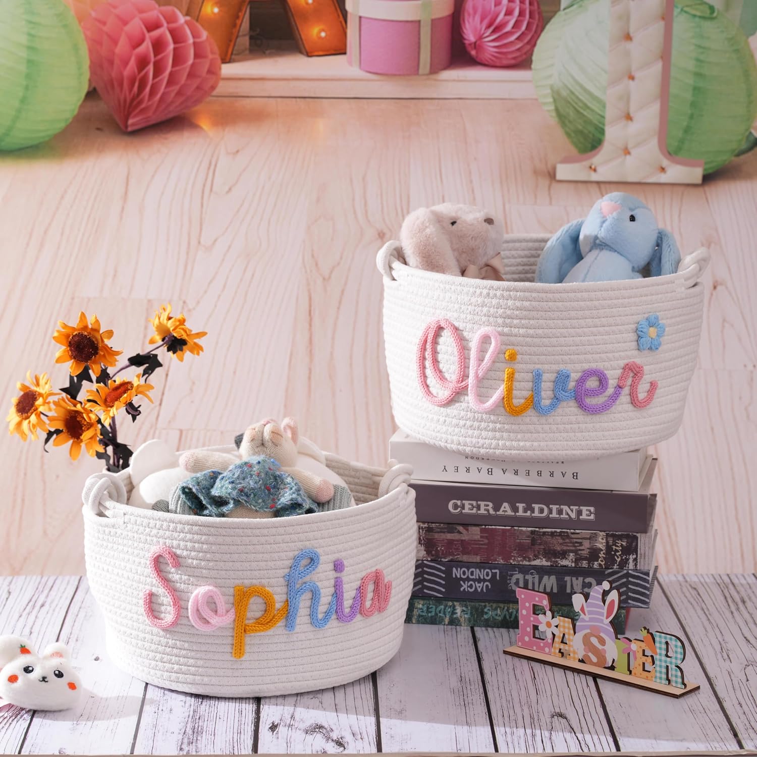 JUPPE Personalized Baby Name Basket with Cotton Rope Design