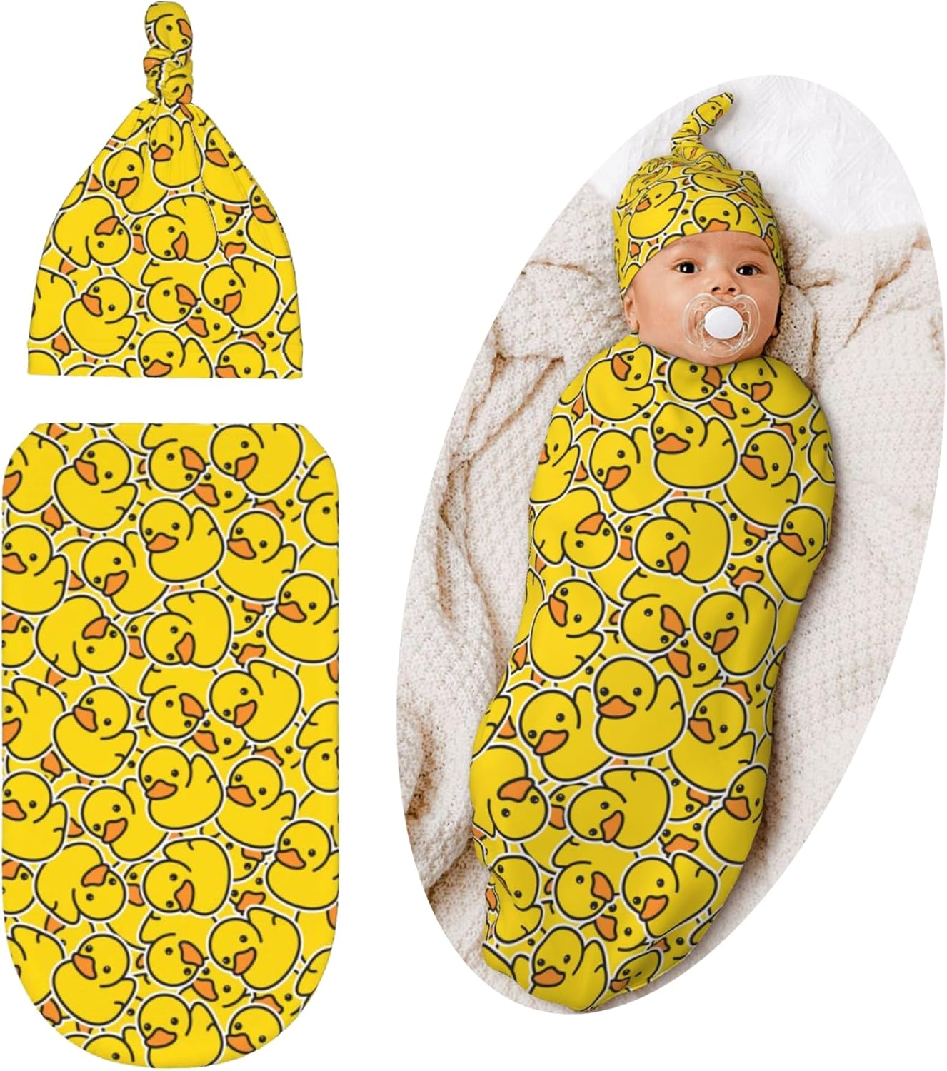 Sanghing Cute Rubber Duck Swaddling Blanket with Hat