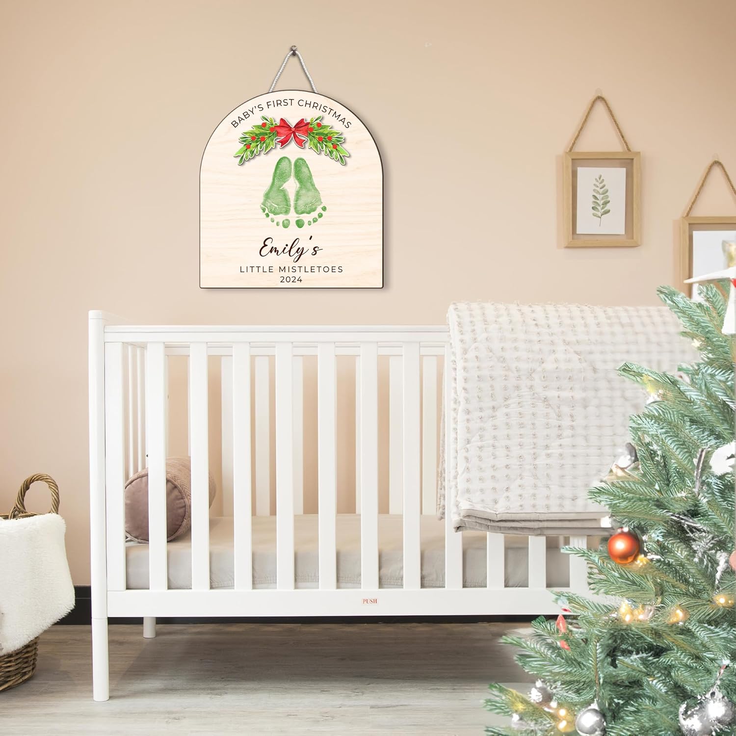 Personalized Christmas Footprint Sign with Baby Name