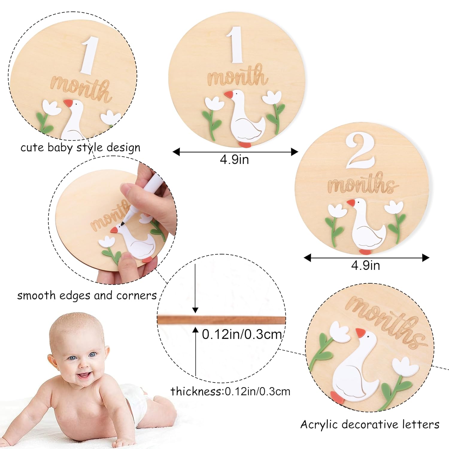 LINLULU Funny Goose Monthly Milestone Board 1