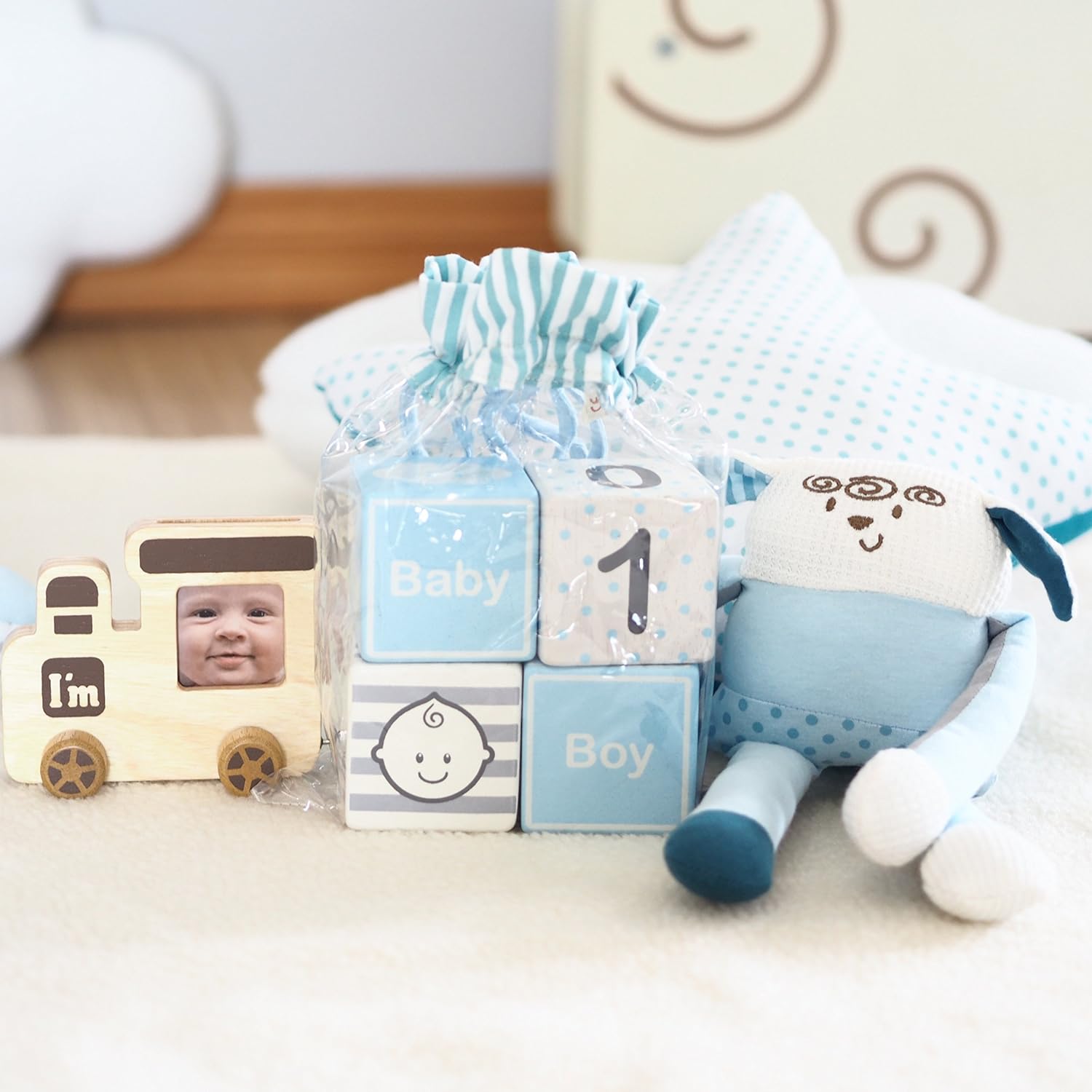 Im Solid Wood Milestone Blocks for Baby Growth 4 Pcs Blue