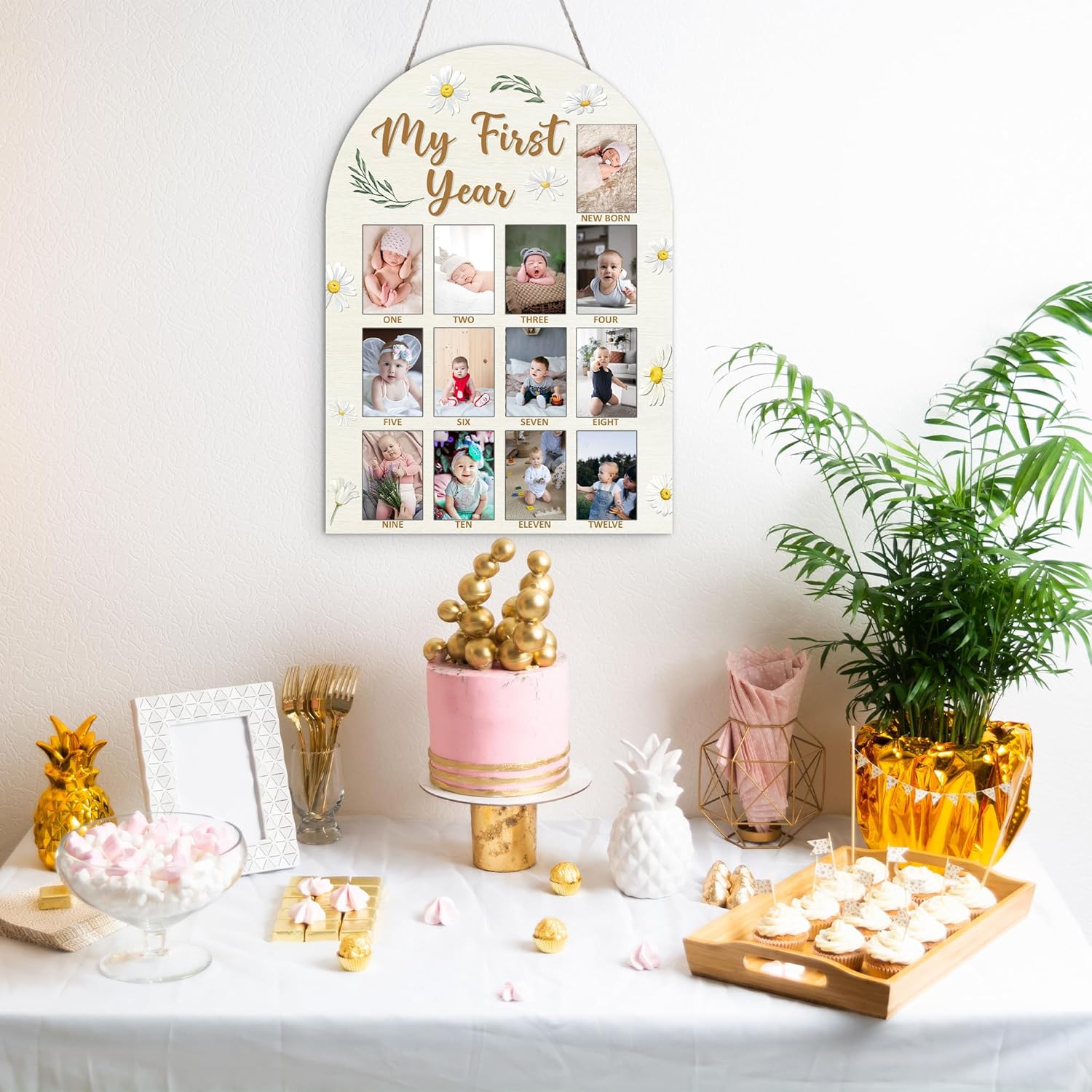 My First Year Milestone Photo Board 12 Months Wooden Frame