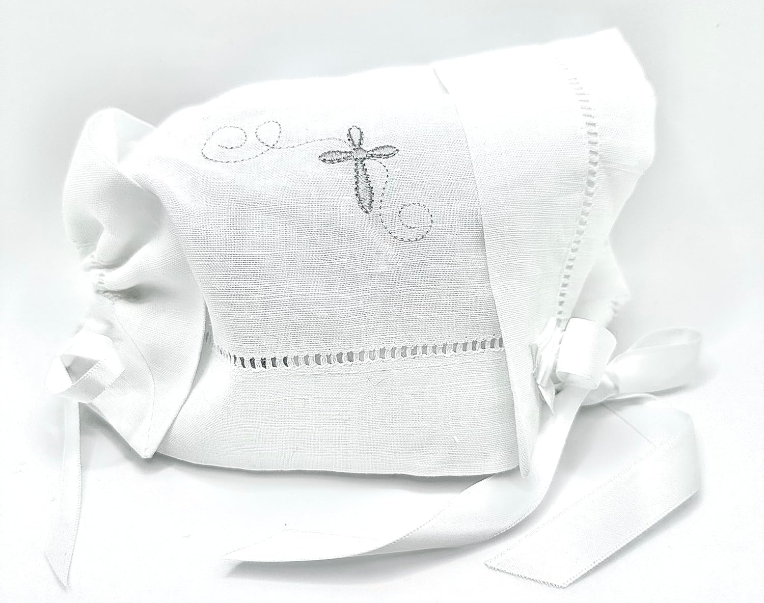 Integrity Designs Baby Linen Bonnet with Cross Embroidery 1