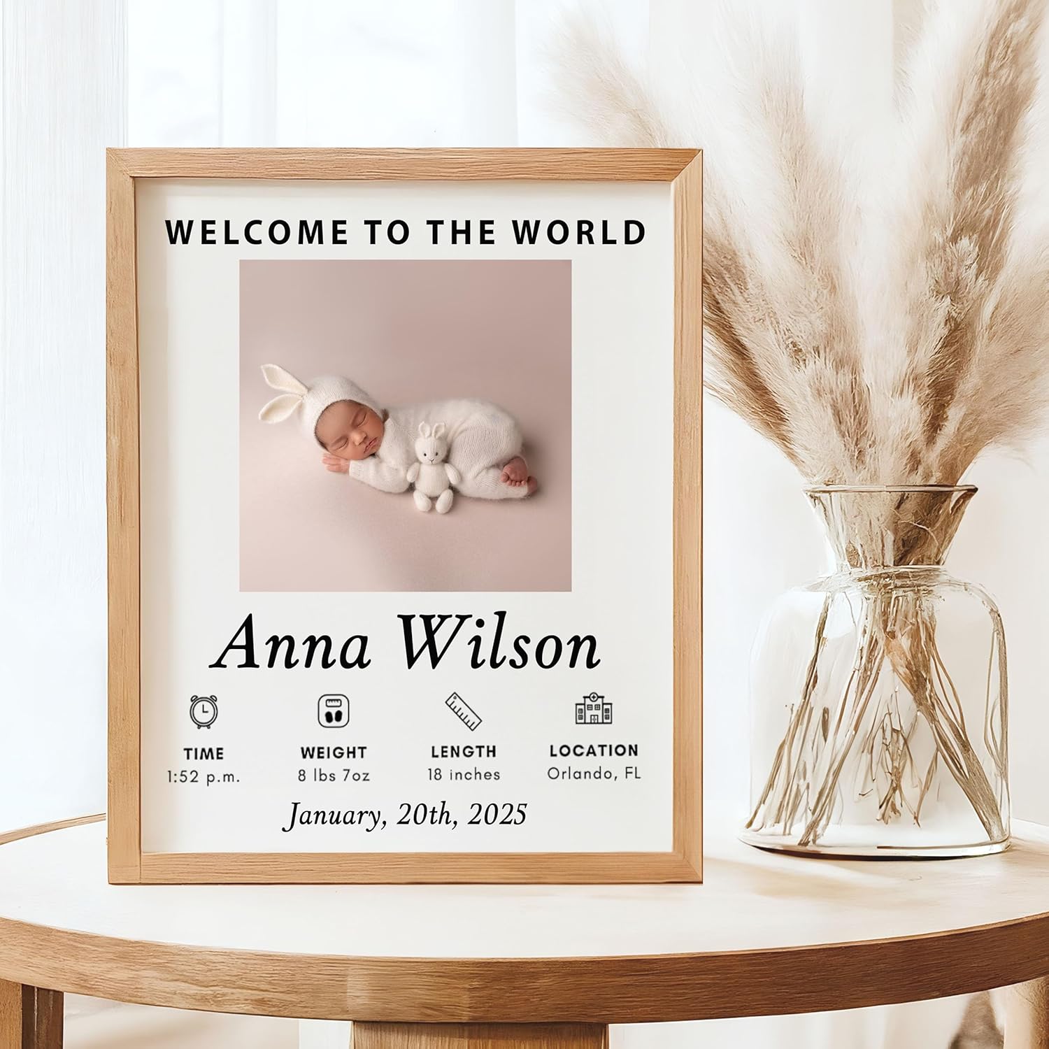 EmbroGlow Personalized Baby Frame with Birth Stats