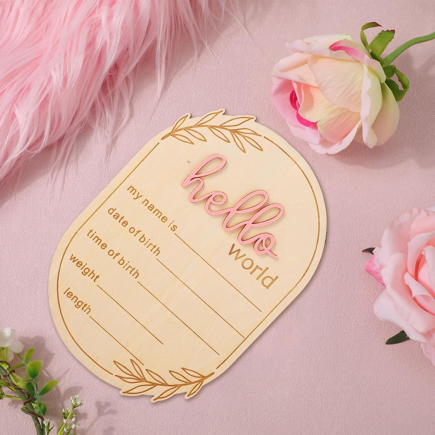 Gosknor Baby Announcement Sign Hello World Pink