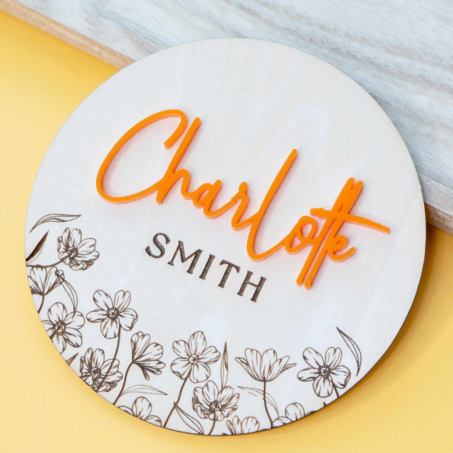 Personalized Baby Girl Floral Engraved Name Sign