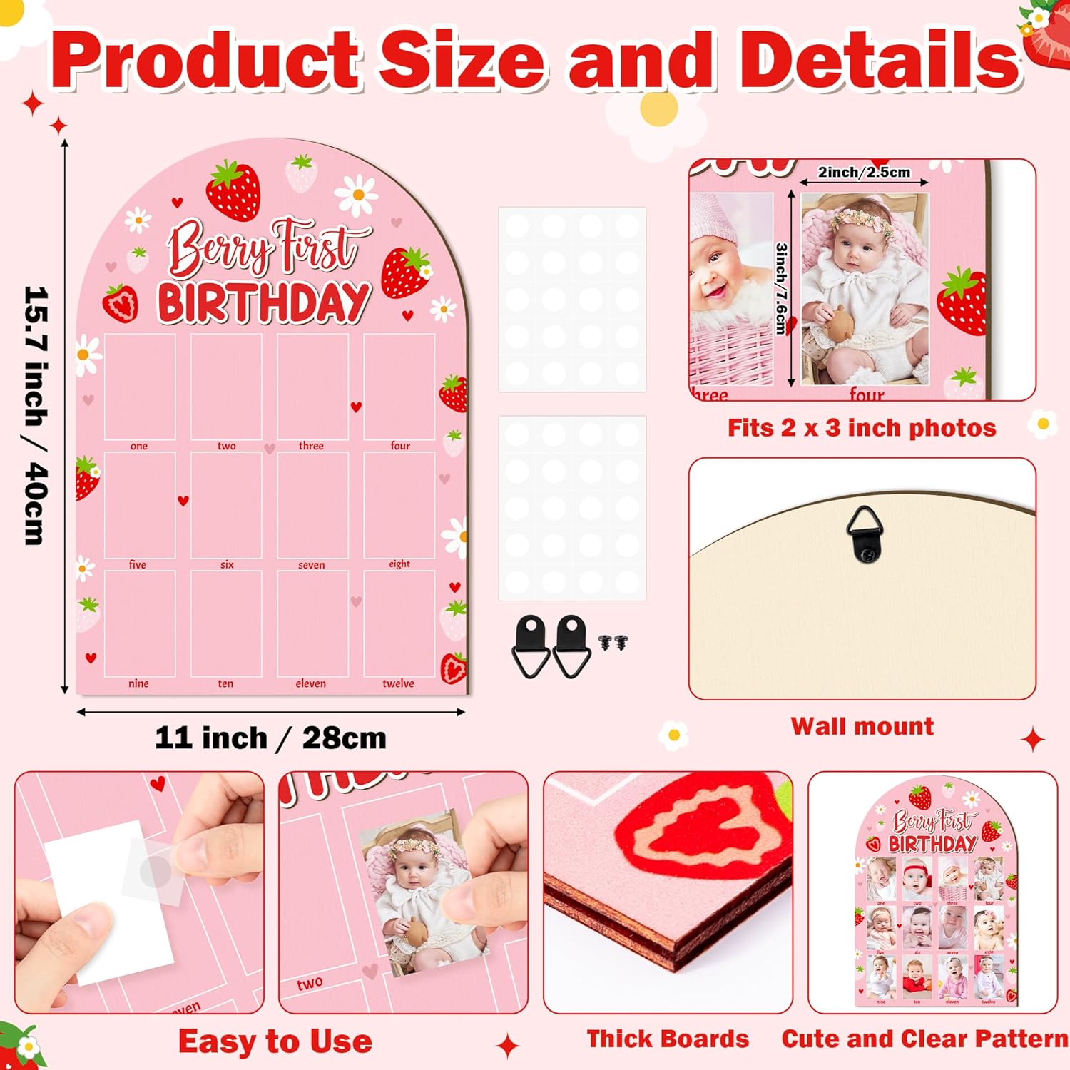 R HORSE 3D Berry 1st Birthday Wood Frame Display Board