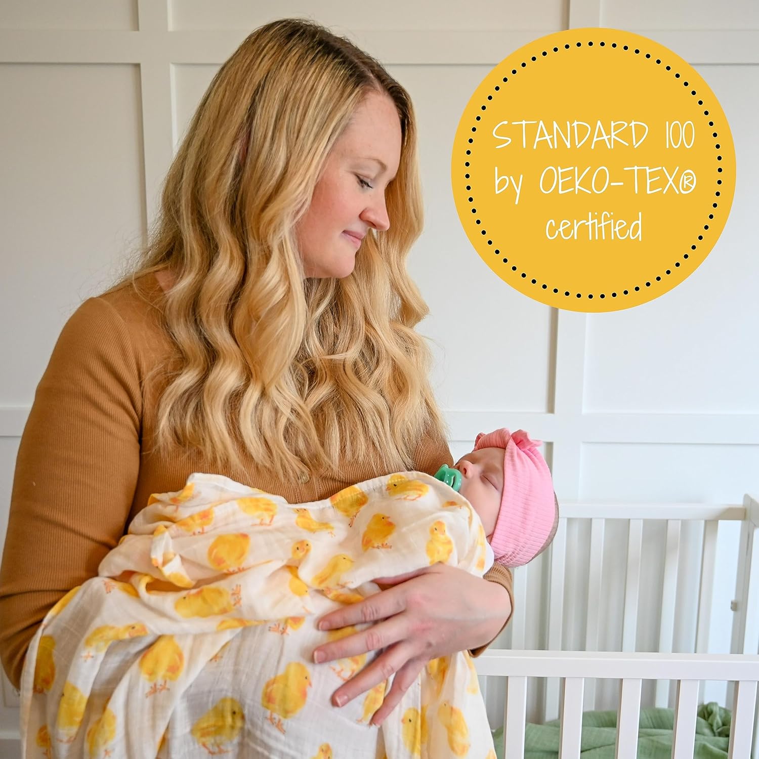 LollyBanks Swaddle Blanket - Chick Print 47x47 Inches