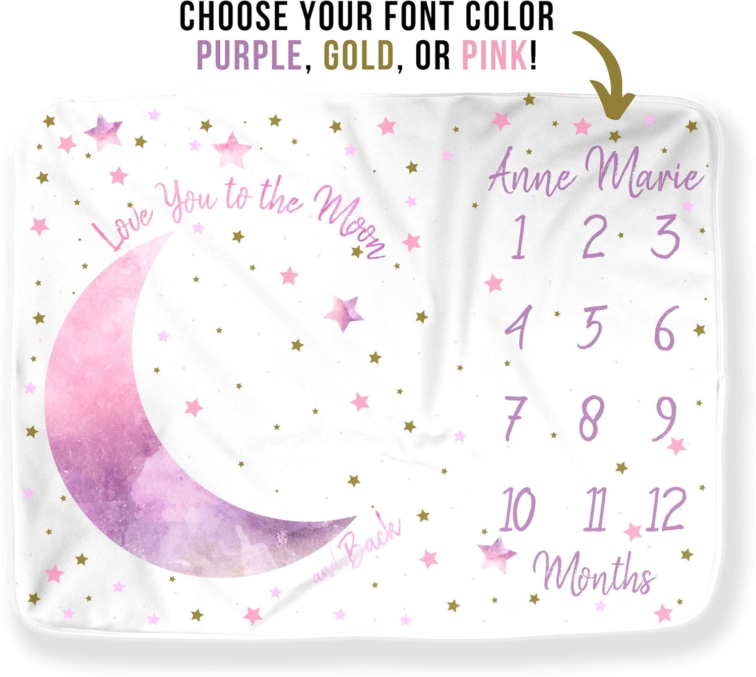 ELLO HOME Stars Moon Milestone Blanket Pink Minky 40x30