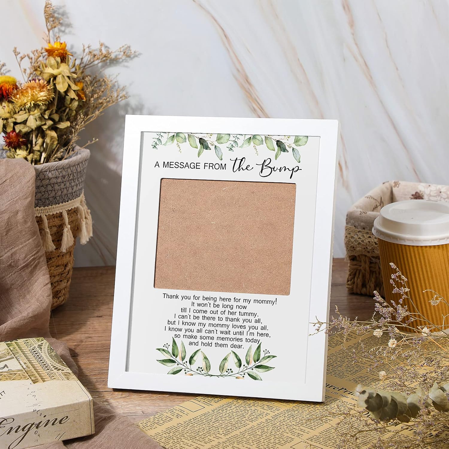 Tatuo Sonogram Frame Baby Shower Keepsake Green Leaves