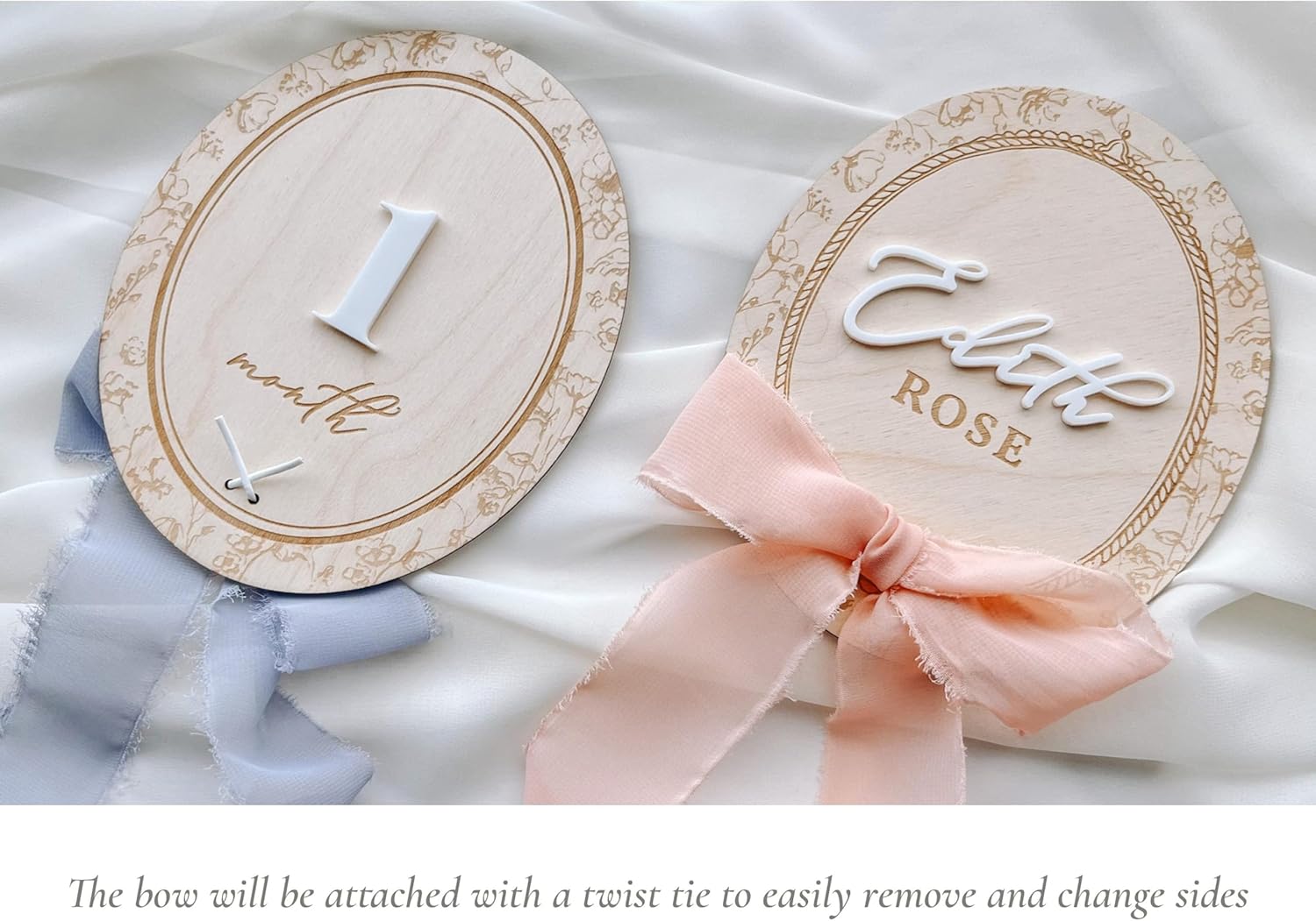 Personalized Baby Name Sign with Pink Bow and Floral Design