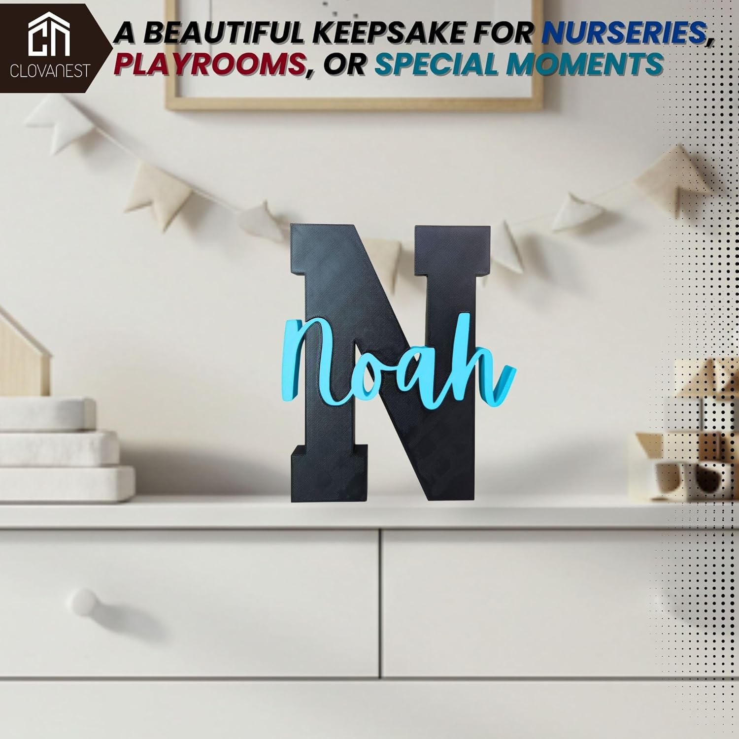 CLOVANEST Personalized Name Sign for Nursery Kids Room Decor