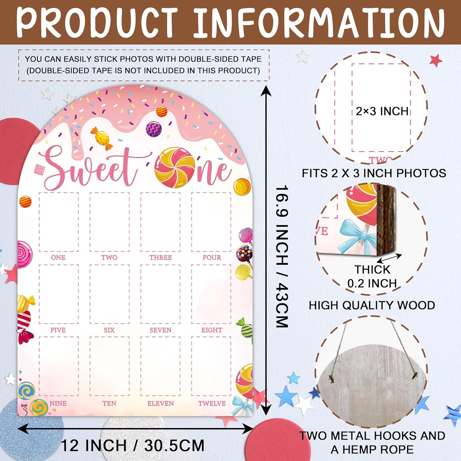 My First Year Photo Board 12 Months Wooden Frame for Baby Milestones