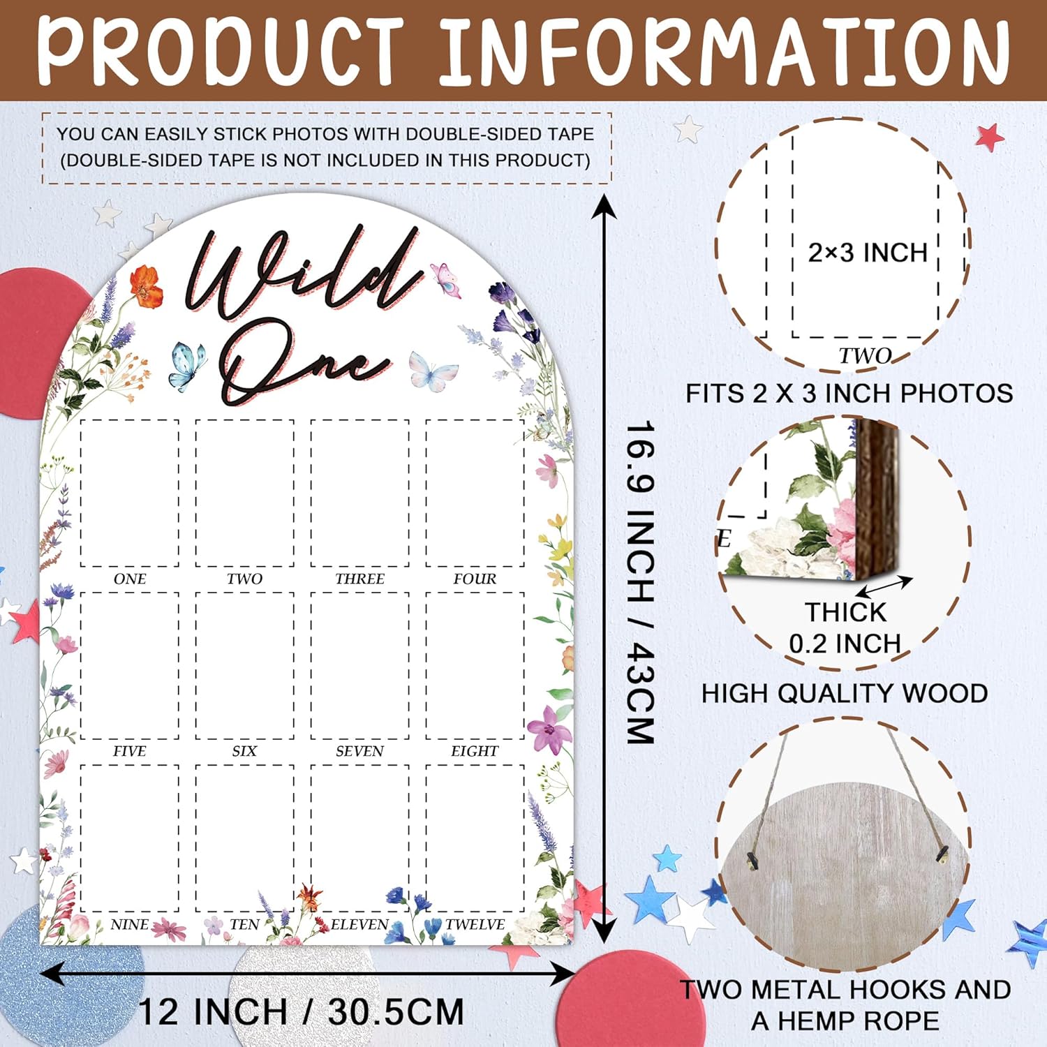 My First Year Photo Board 12 Months Wooden Frame