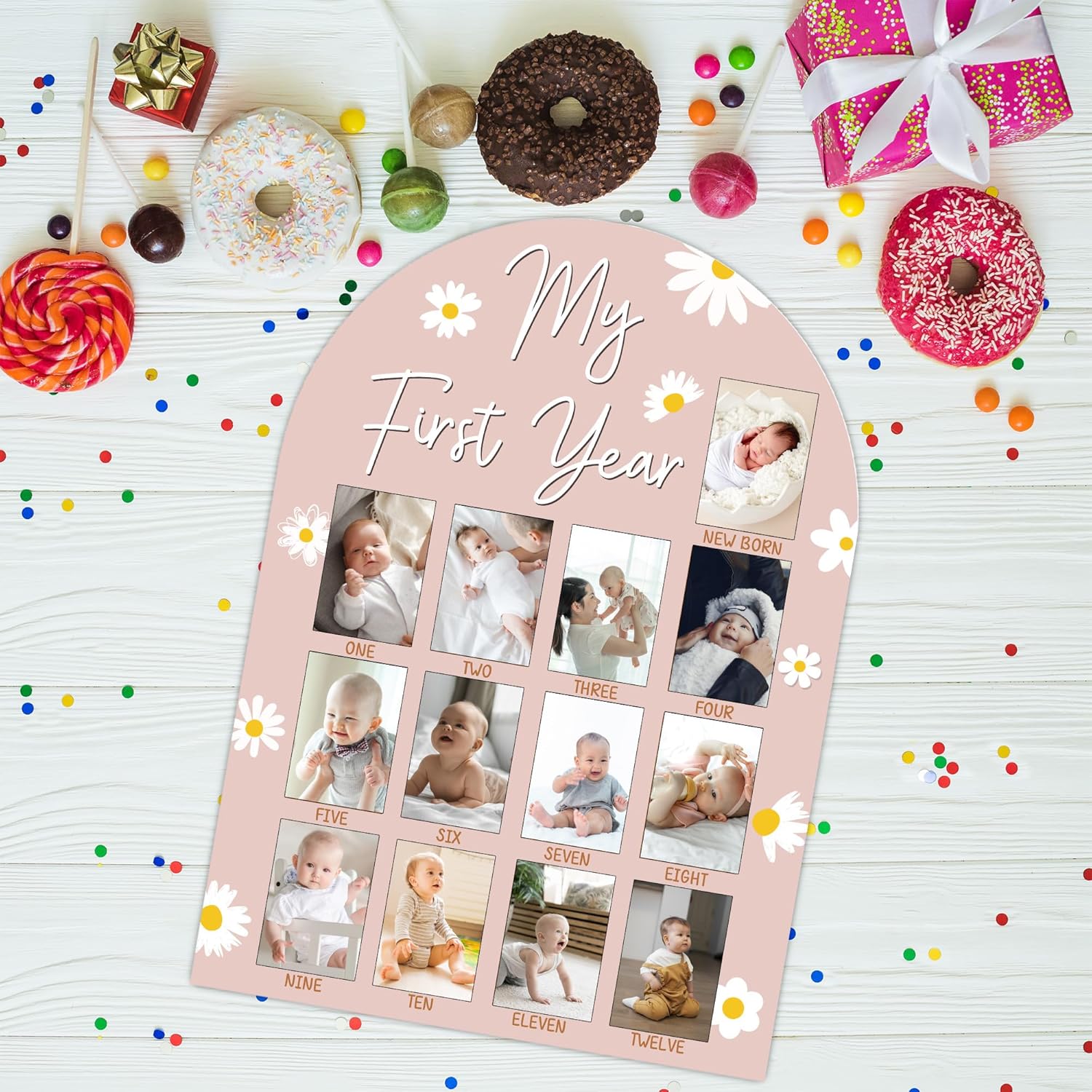 One Year Wood Photo Board for Baby Milestones 1