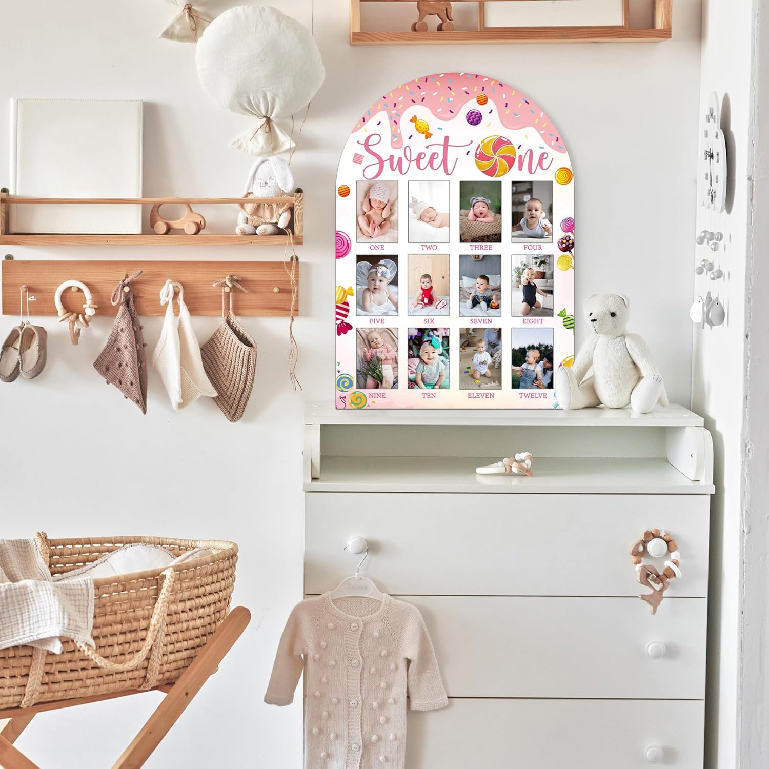 My First Year Photo Board 12 Months Wooden Frame for Baby Milestones