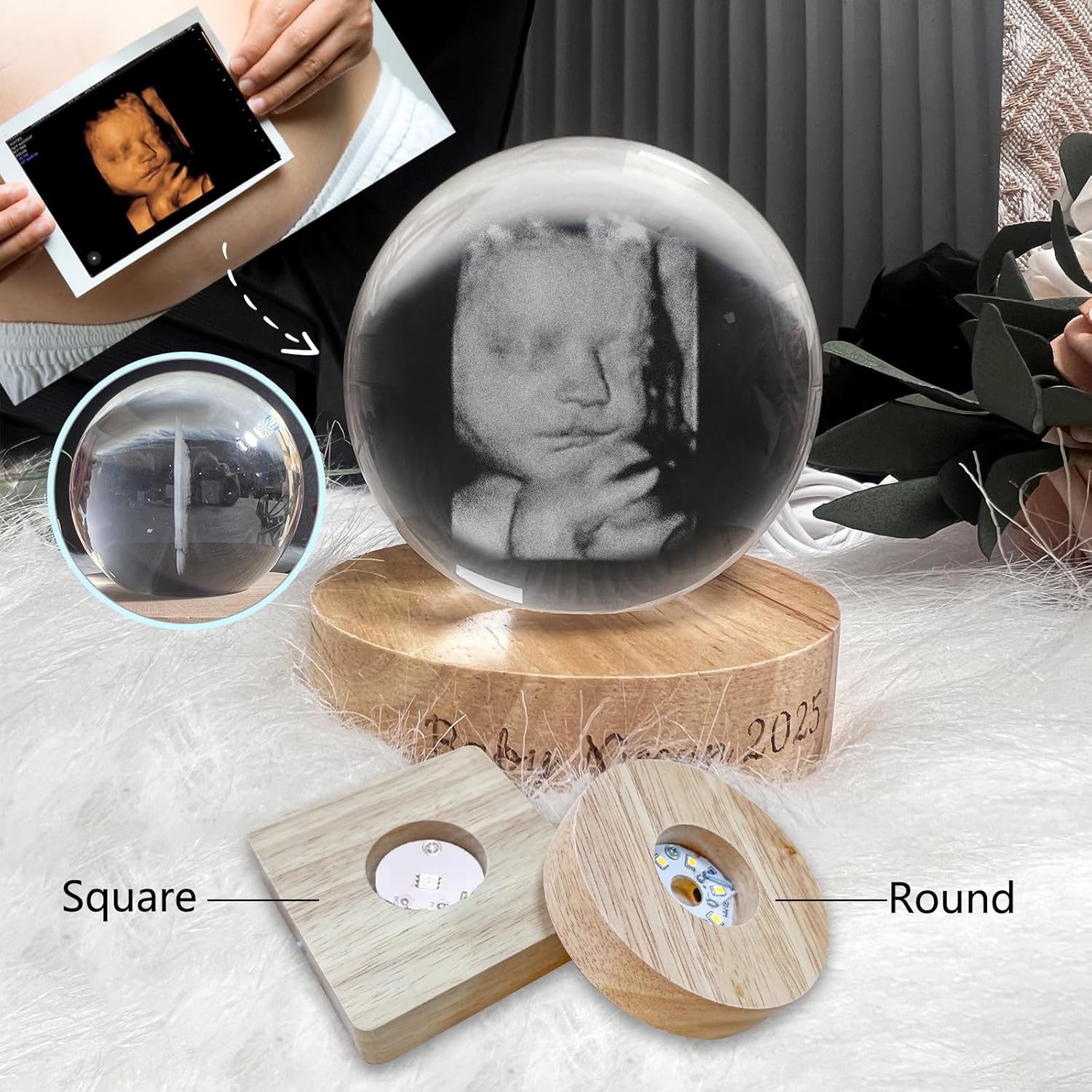 Personalized Crystal Ball Ultrasound Photo Frame with Night Light 1