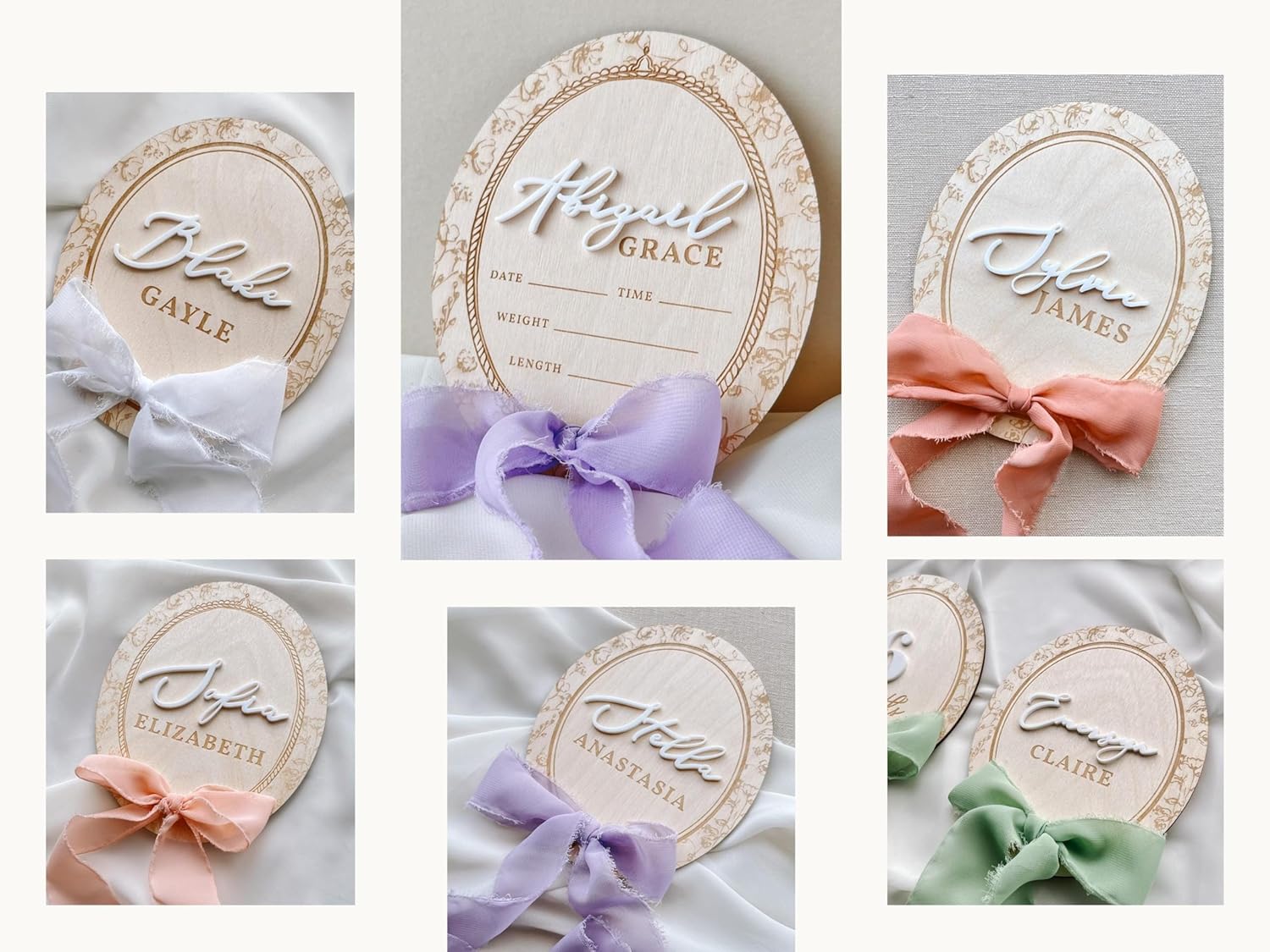 Personalized Baby Name Sign with Pink Bow and Floral Design