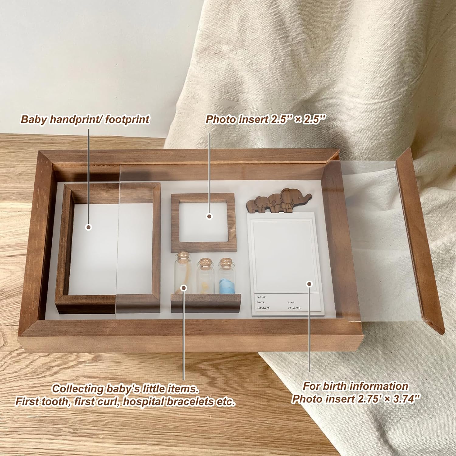 Baby Handprint Footprint Frame - Keepsake Box for Newborn