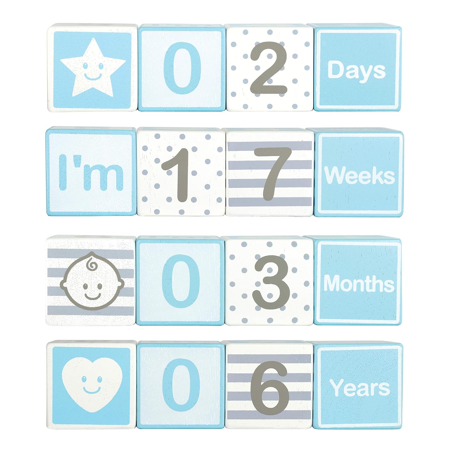 Im Solid Wood Milestone Blocks for Baby Growth 4 Pcs Blue