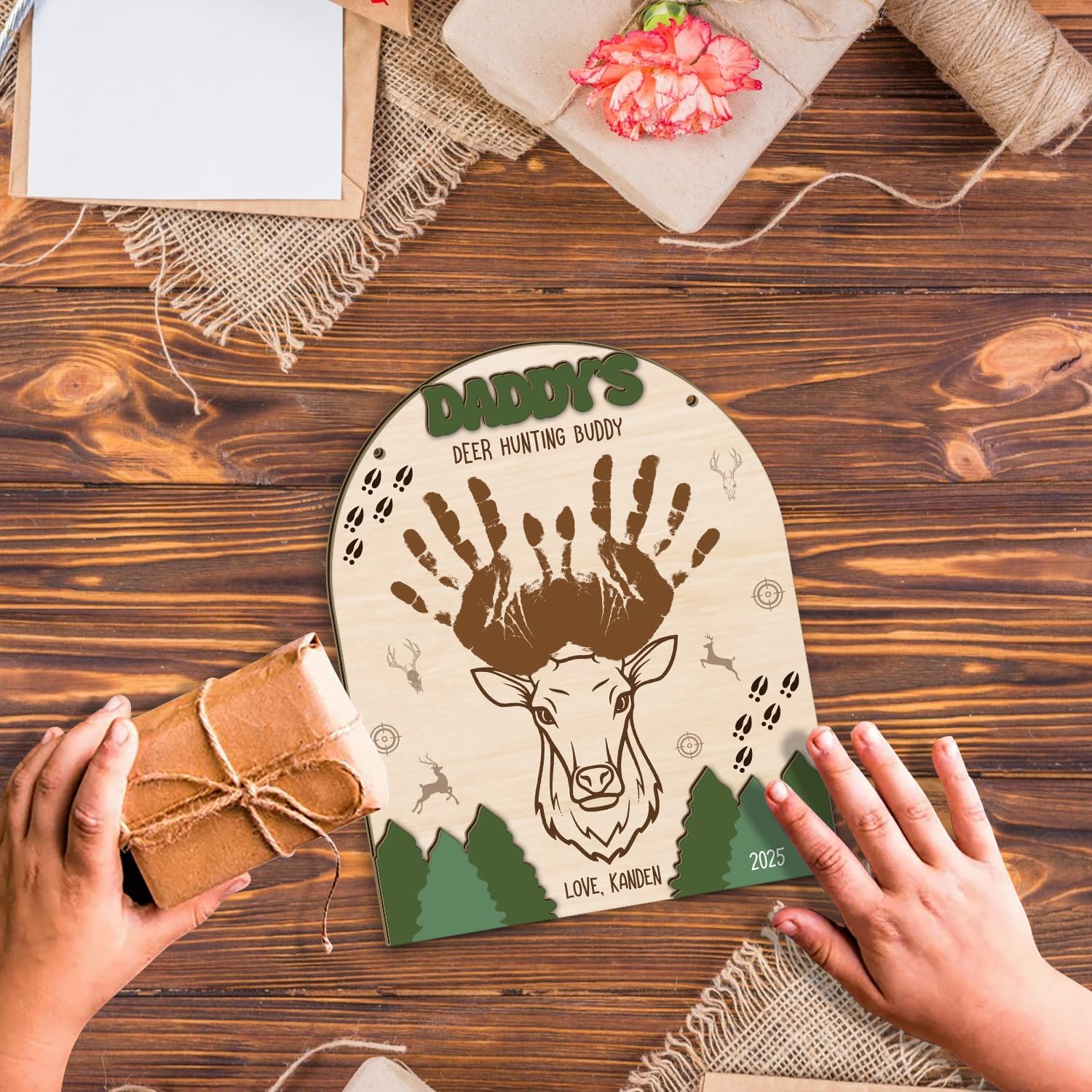 DIY Deer Hunting Buddy Handprint Wooden Sign for Fathers Day