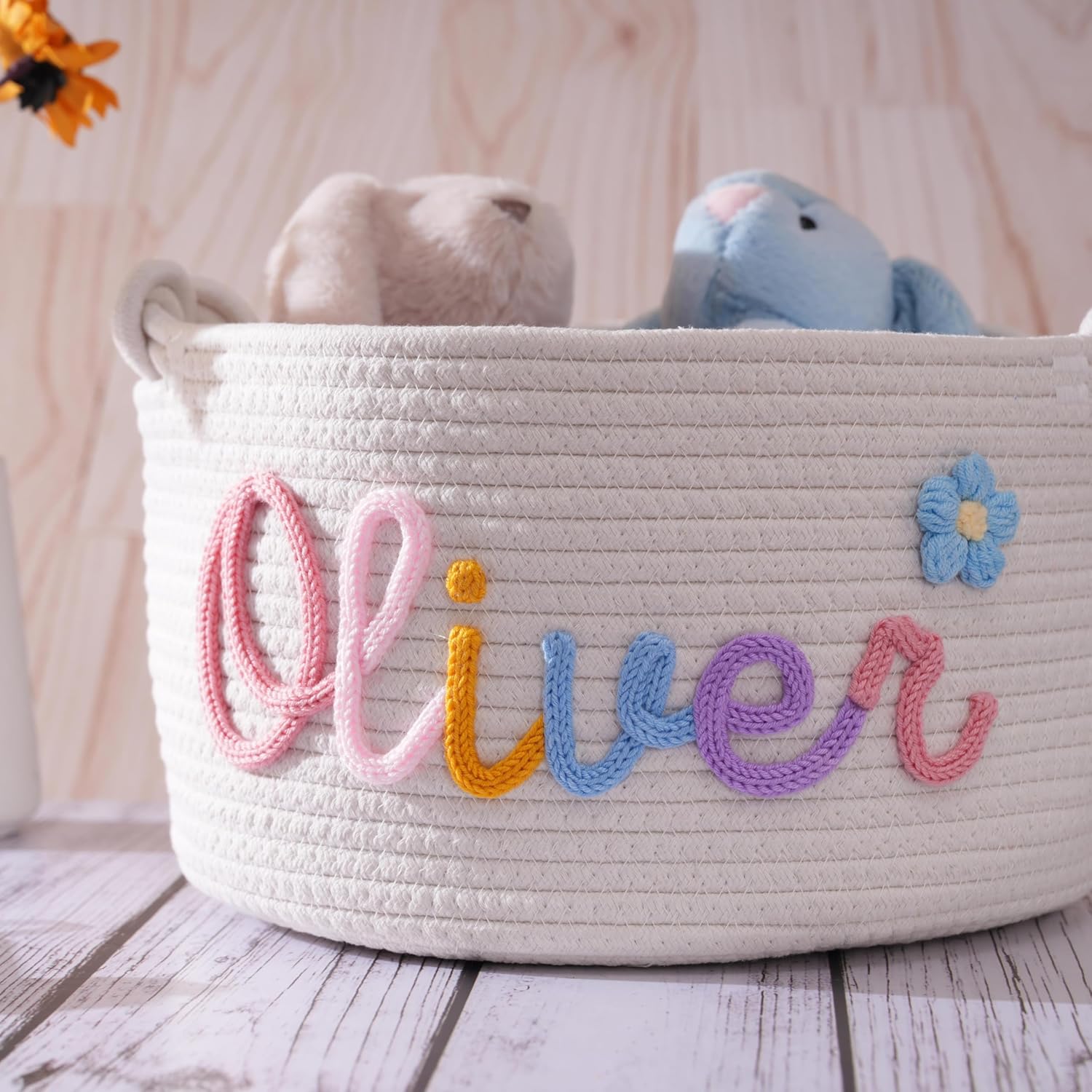 JUPPE Personalized Baby Name Basket with Cotton Rope Design
