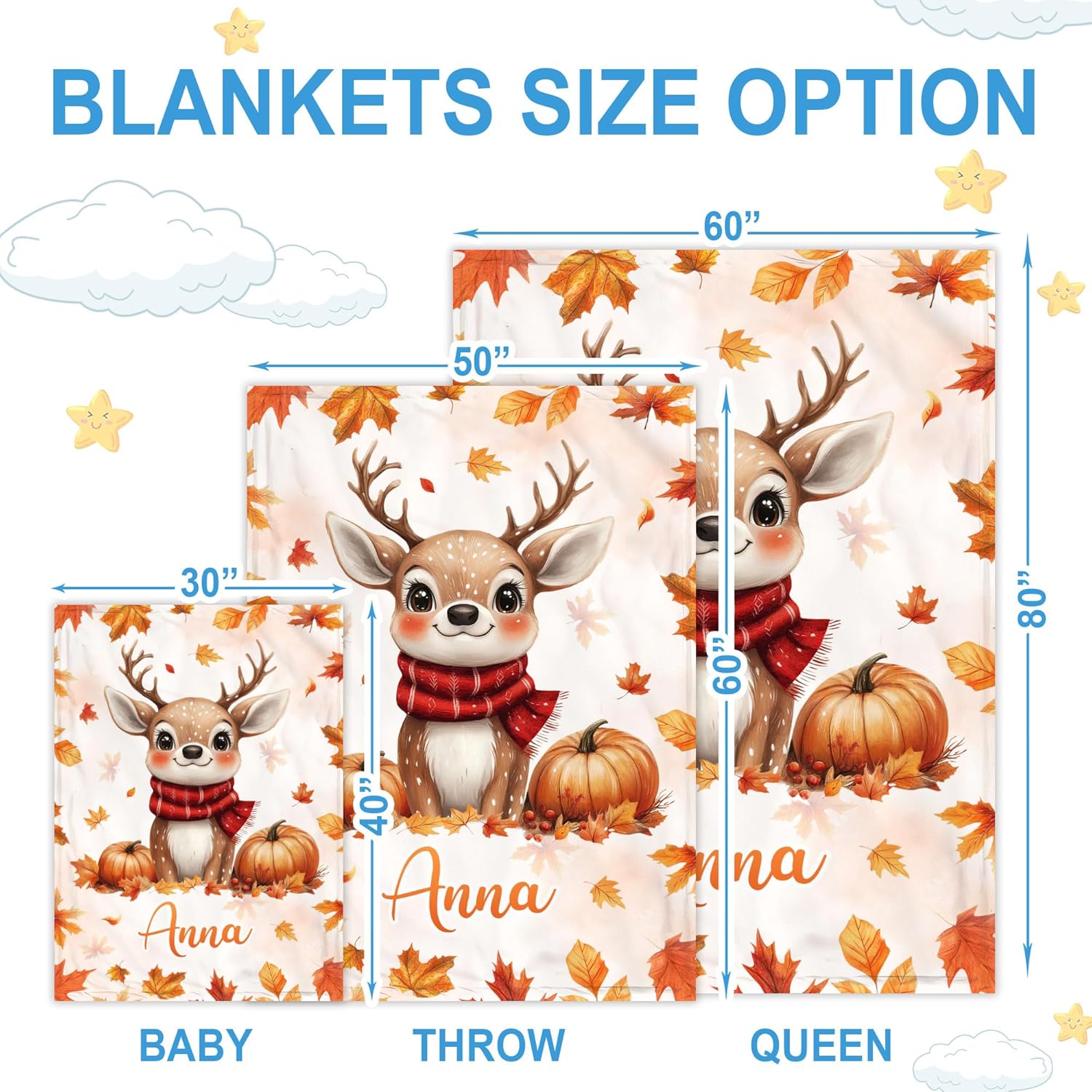 Hyturtle Personalized Fall Reindeer Baby Blanket