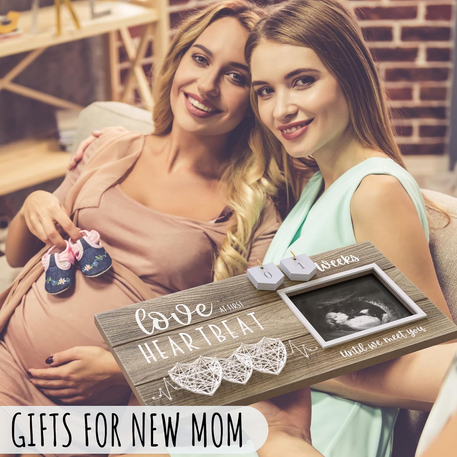 EURSET Baby Sonogram Frame with Countdown 3 Hearts Design