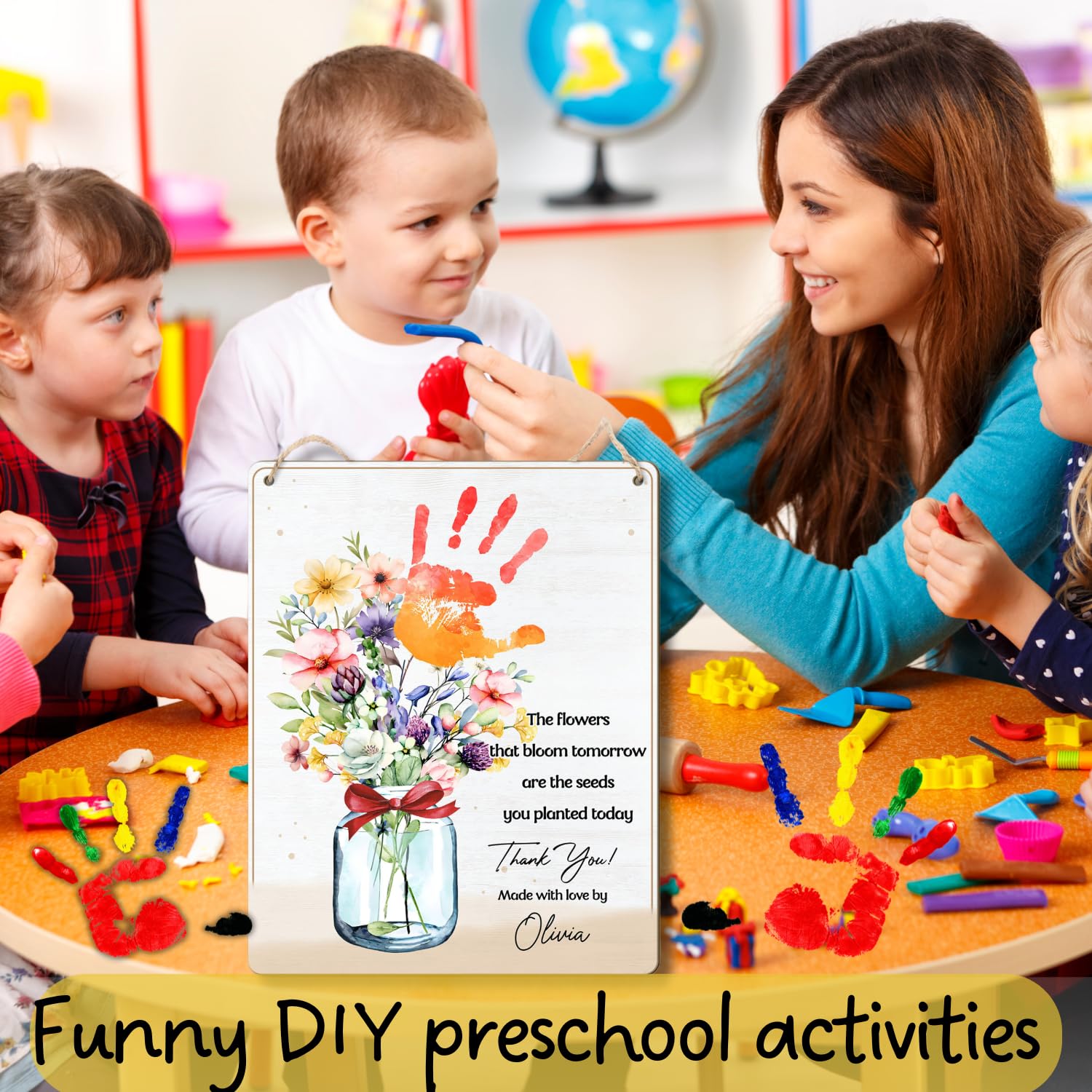 DIY Flower Handprint Craft Art Teacher Gift