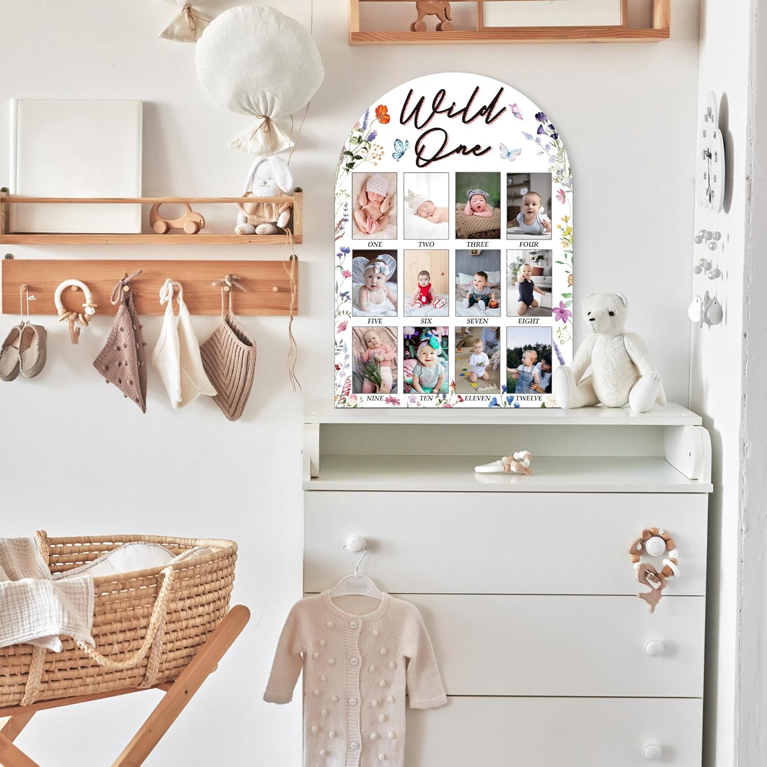 My First Year Photo Board 12 Months Wooden Frame