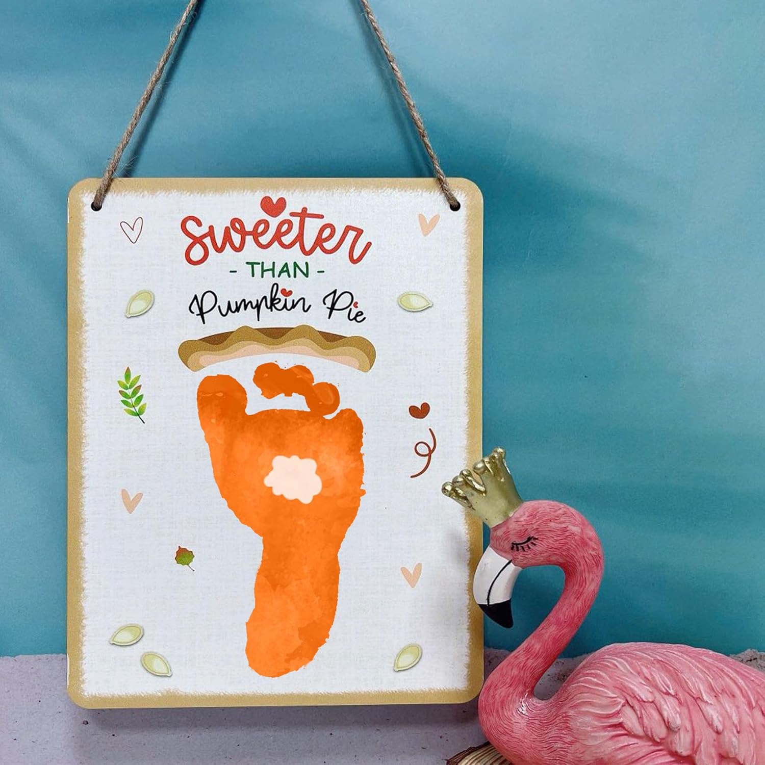 Babys First Thanksgiving Footprint Sign Wooden Hanging Art Craft Gift