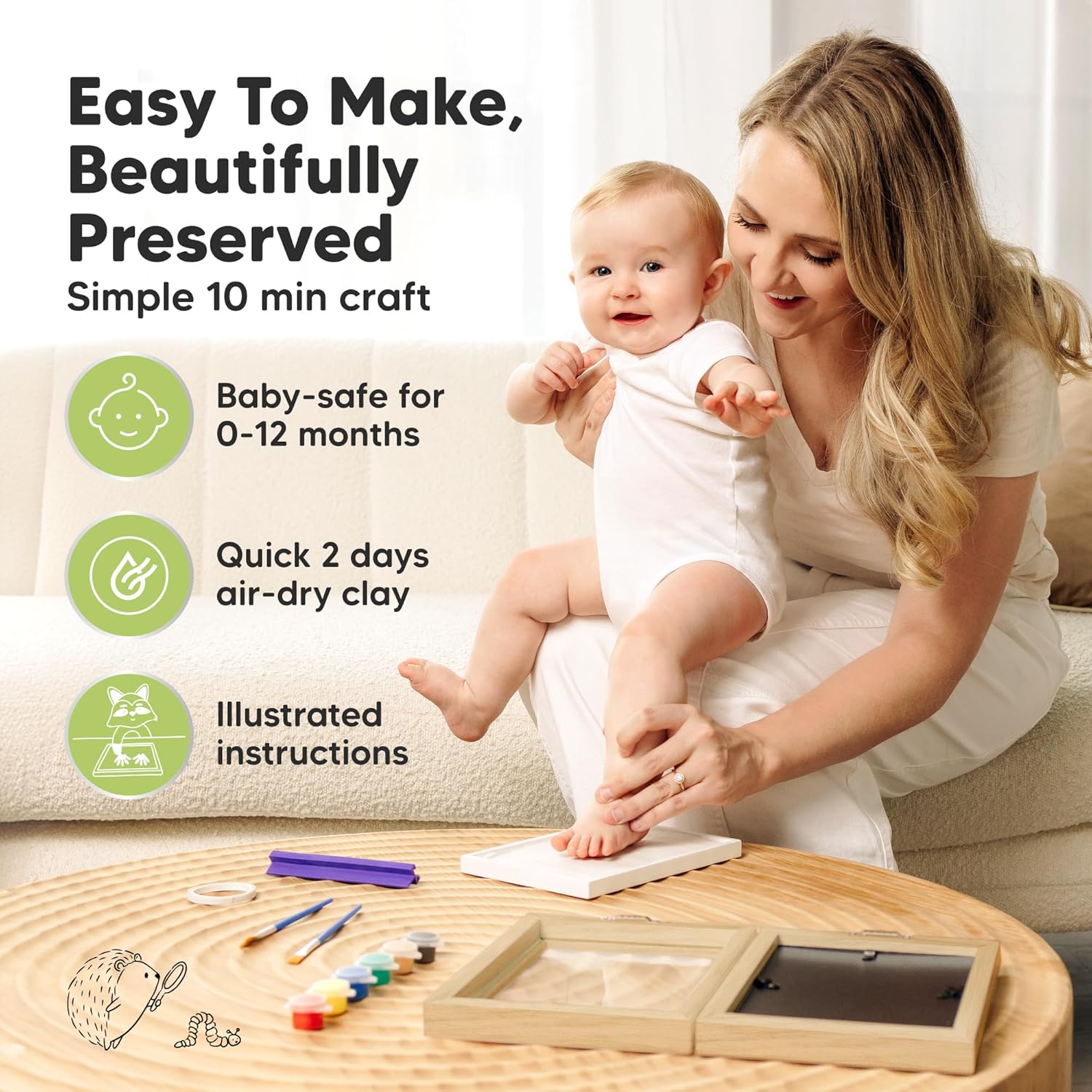 KeaBabies Personalized Baby Footprint Kit - Keepsake for Newborns