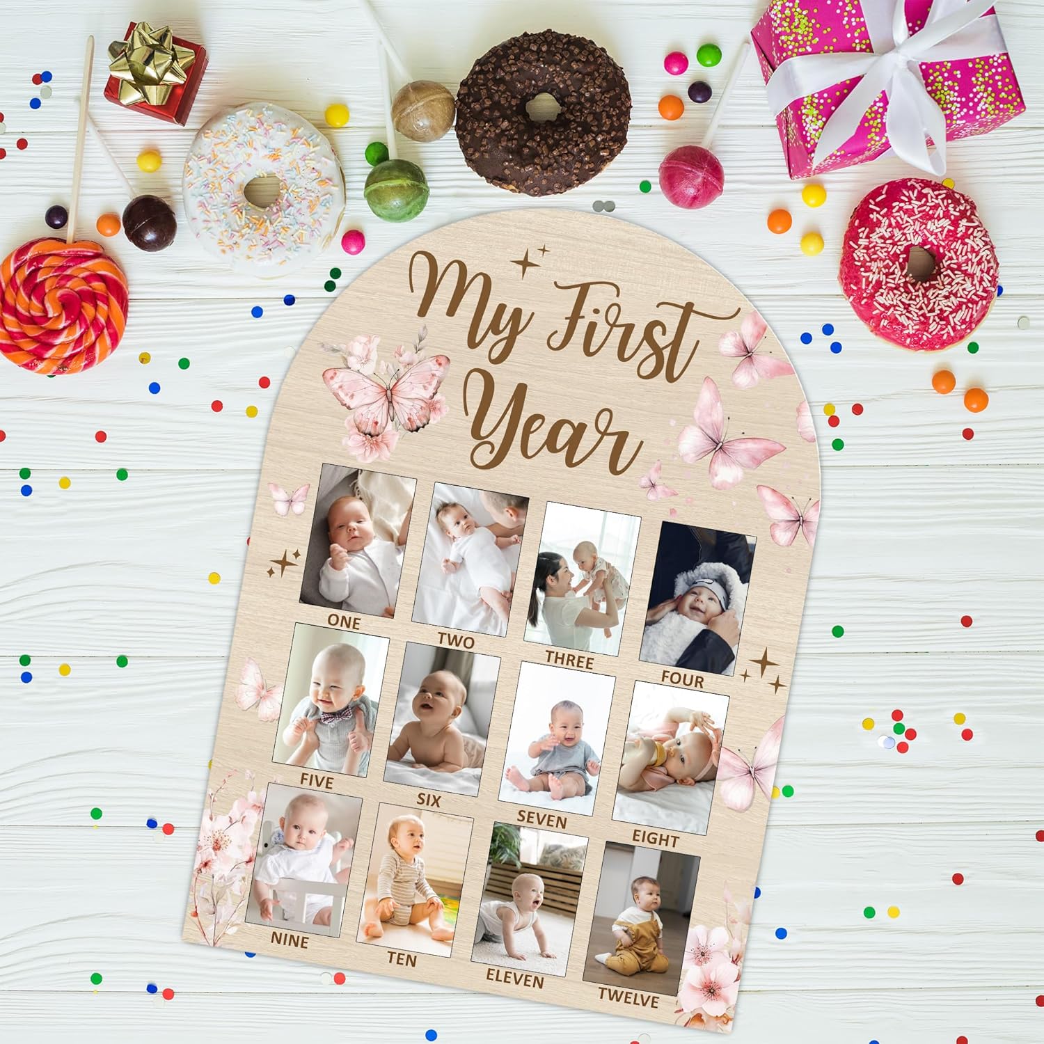 My First Year Milestone Photo Board - Pink Butterfly Decor