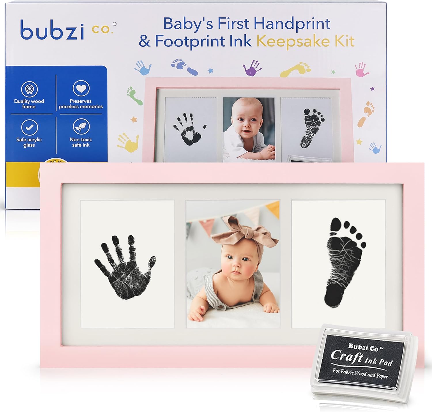 Bubzi Co Baby Handprint Kit Footprint Frame in Ballet Pink