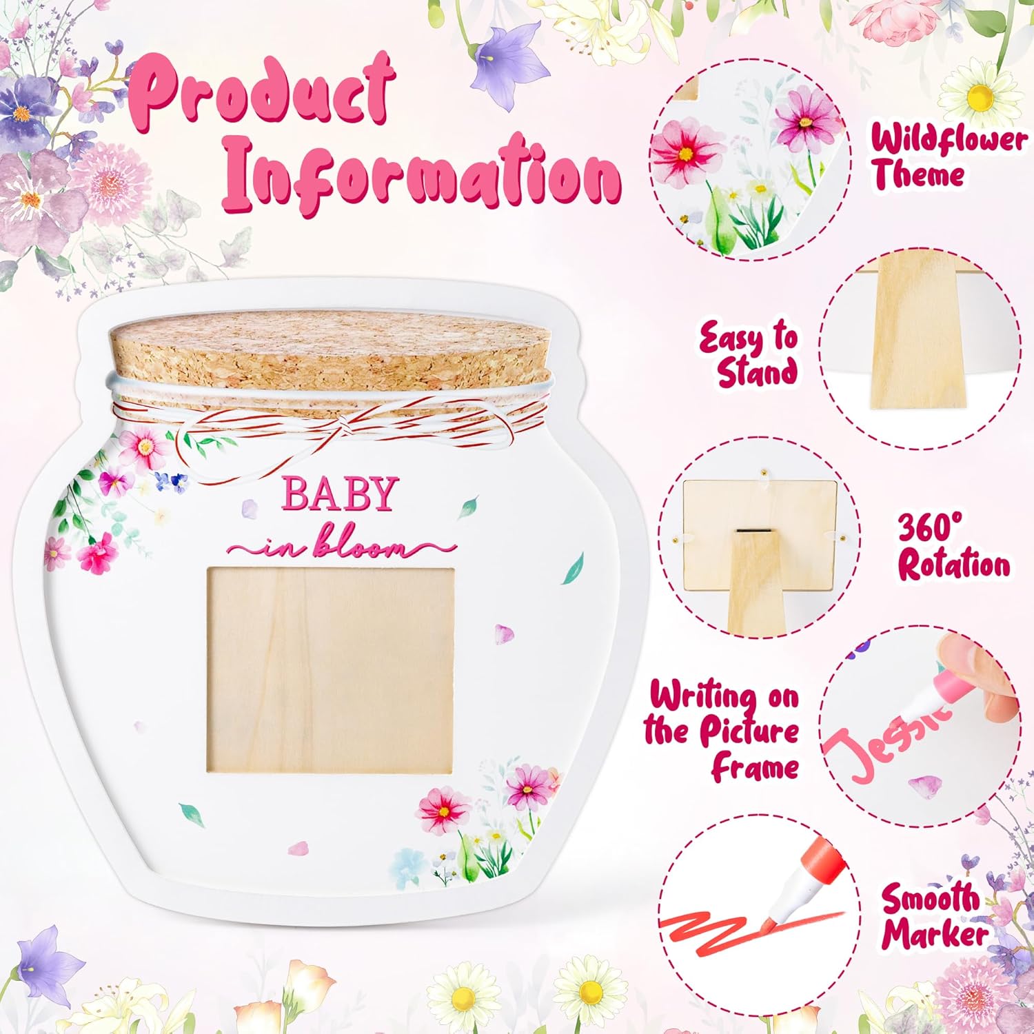 B1ykin Baby Shower Wildflower Jar Frame