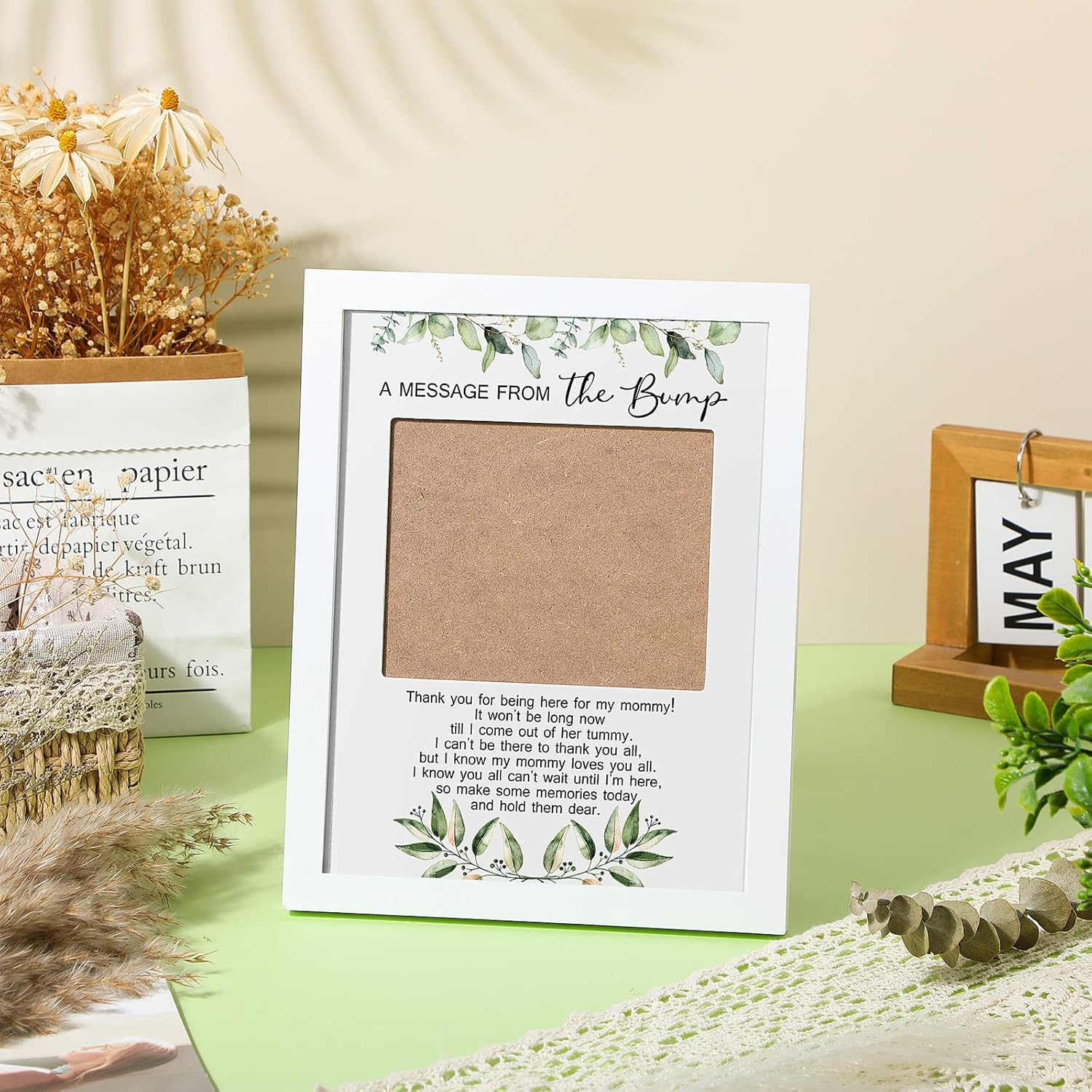 Tatuo Sonogram Frame Baby Shower Keepsake Green Leaves