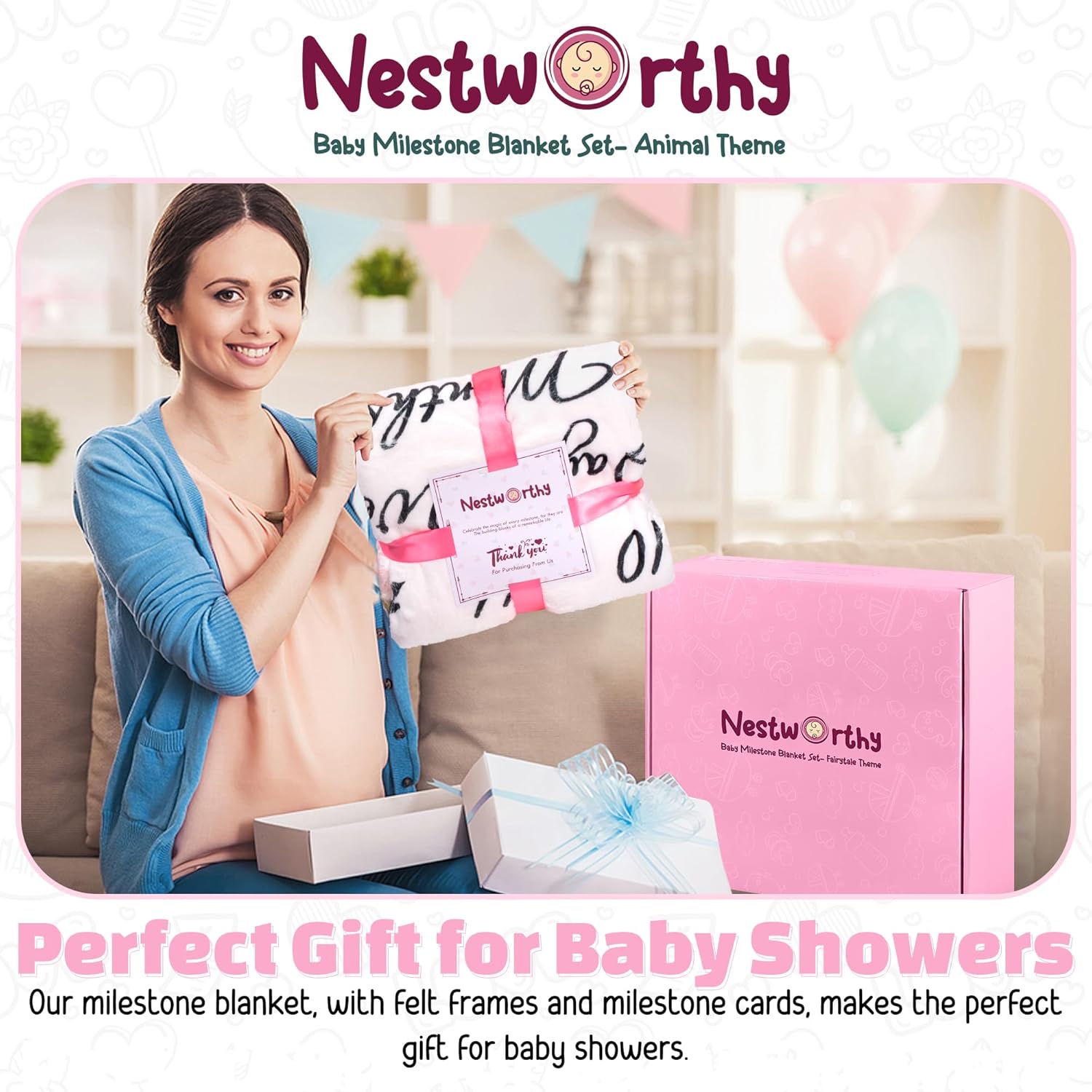 Nestworthy Milestone Blanket - 60x40 Soft Fleece for Baby Girl