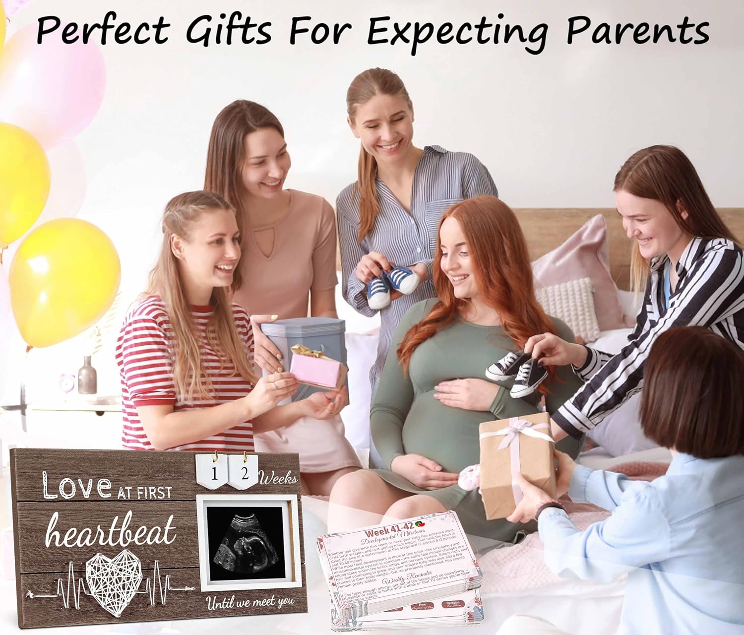 Garybank New Mom Gifts 2024 - Love at First Sight Ultrasound Frame with Weekly Milestone Activities Cards