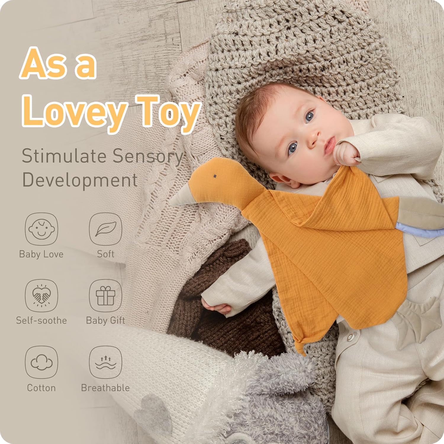 Knirose Newborn Baby Lovey Security Blanket Muslin