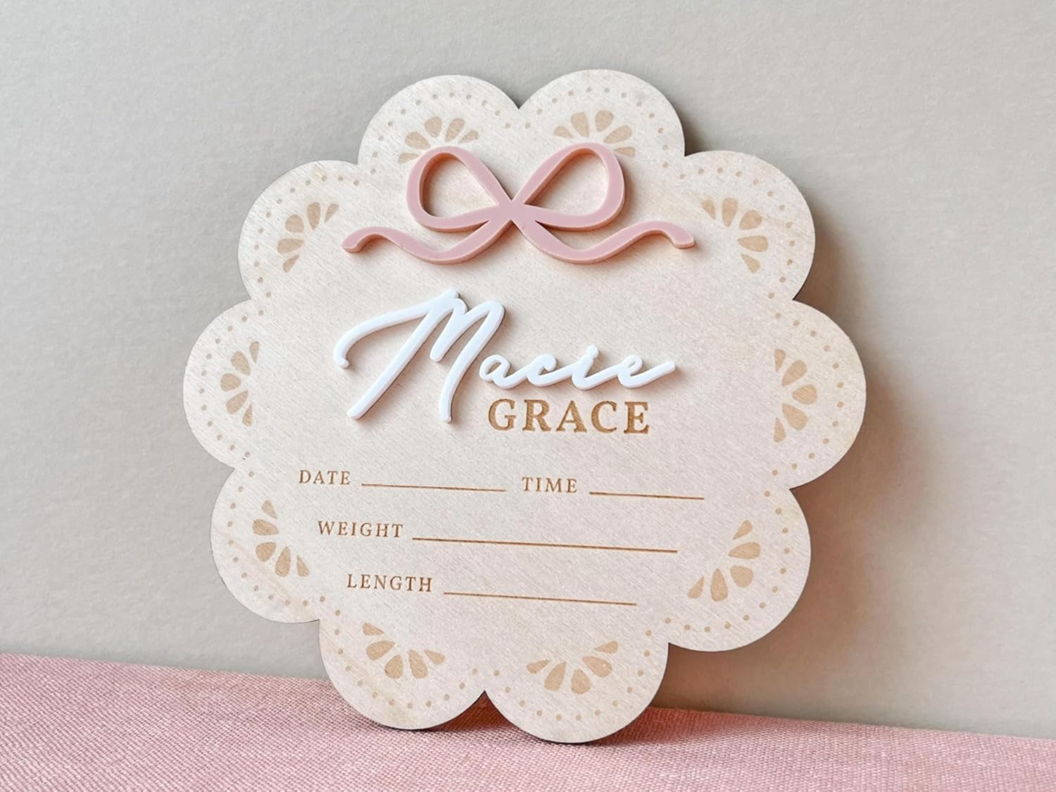 Personalized Baby Birth Announcement Sign with Scalloped Floral Design 1