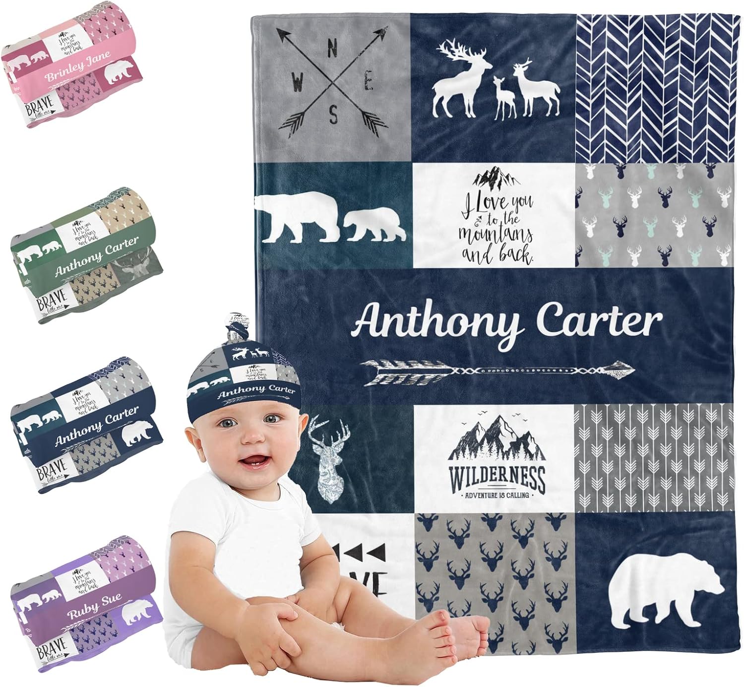 Sweewind Personalized Baby Blanket with Name and Beanie Hat