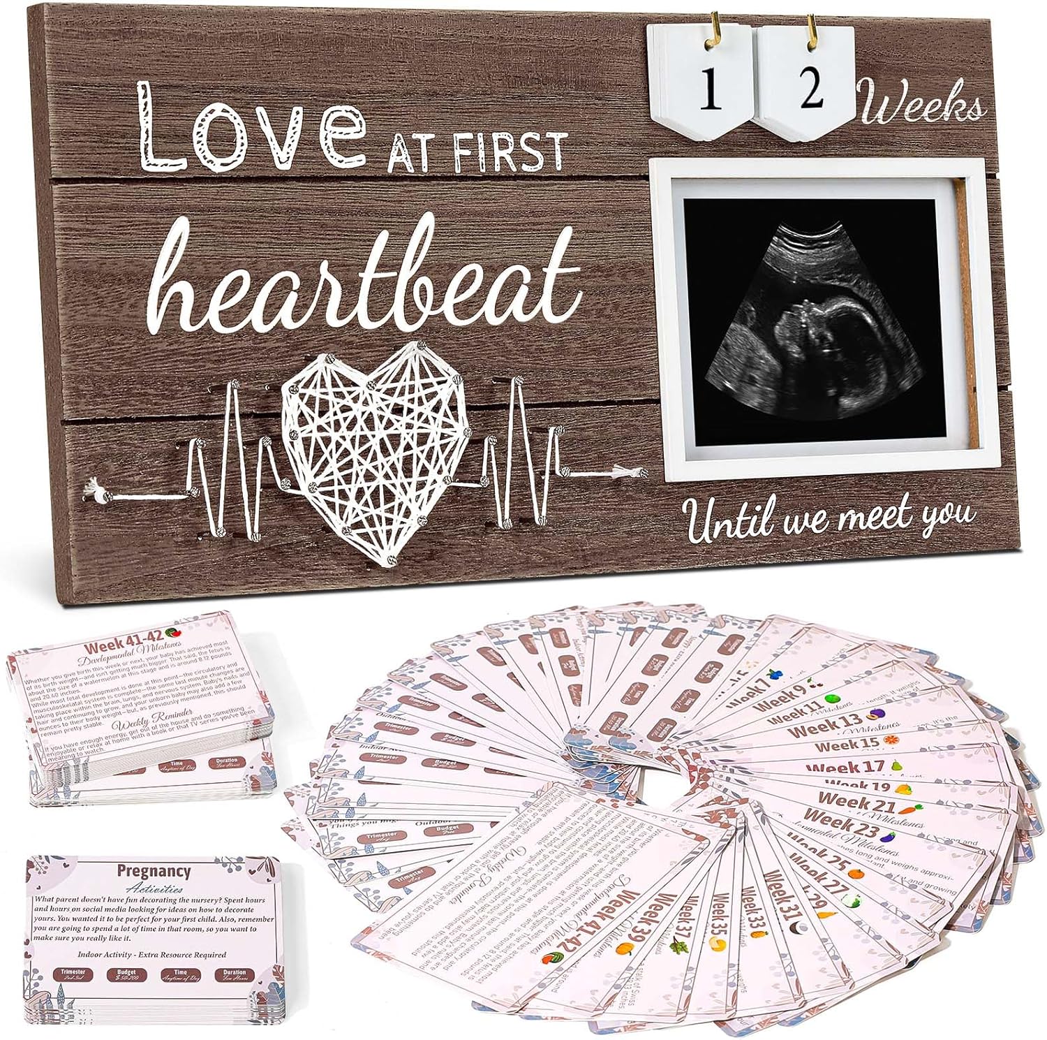 Garybank New Mom Gifts 2024 - Love at First Sight Ultrasound Frame with Weekly Milestone Activities Cards
