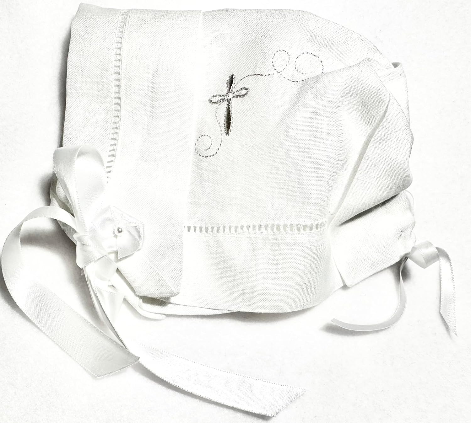 Integrity Designs Baby Linen Bonnet with Cross Embroidery 1