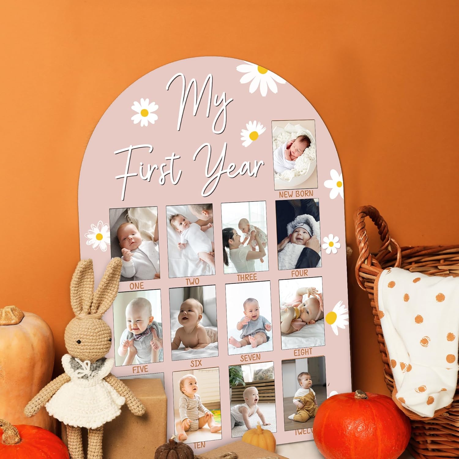 One Year Wood Photo Board for Baby Milestones 1