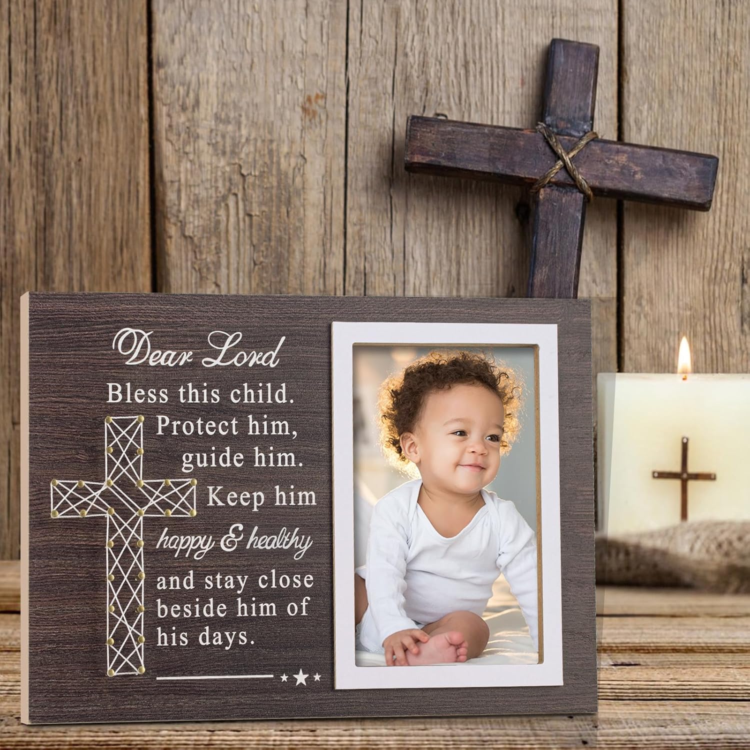 Yakucho Baptism Frame for Boys and Girls - 4x6 Inch Double Frame with Blessing Card