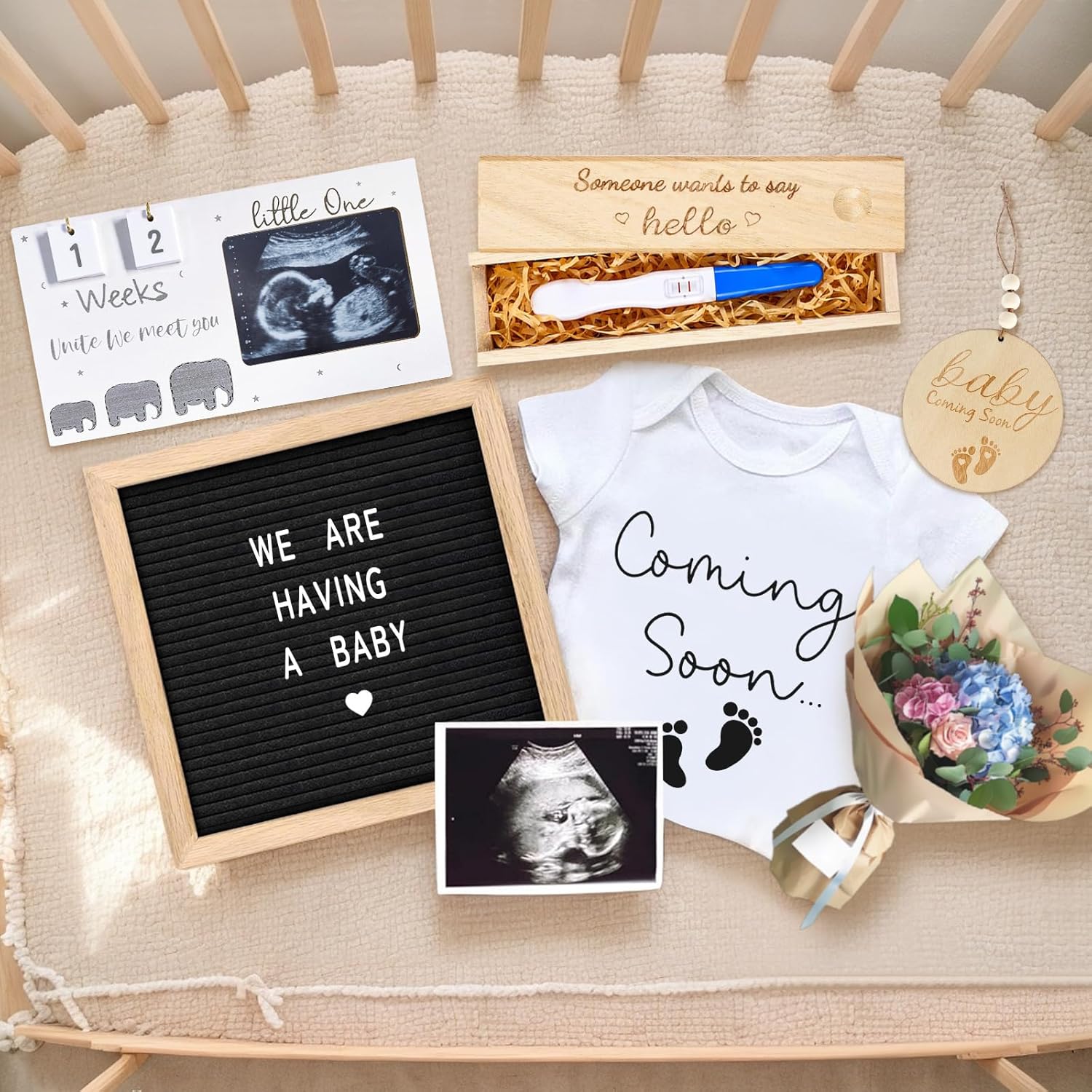 Pregnancy Reveal Kit with Felt Board and Wooden Sign