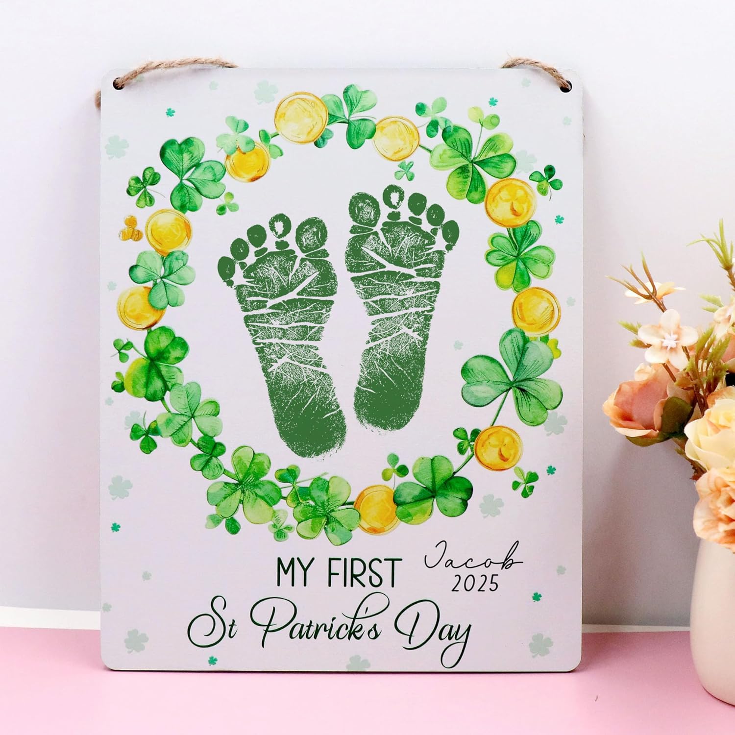 DIY St Patricks Day Baby Footprint Art Sign