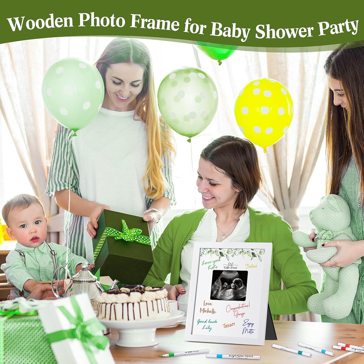 Maitys Ultrasound Frame with 12 Acrylic Markers for Baby Shower