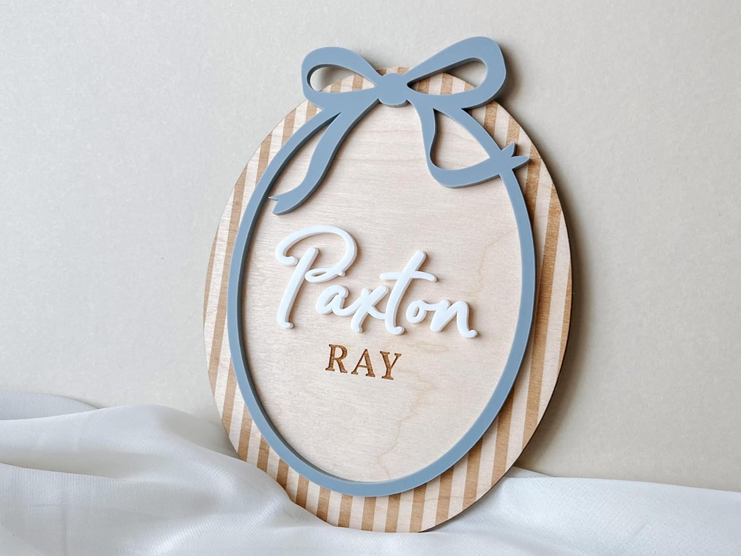 Personalized Baby Boy Name Wall Sign with Blue Bow